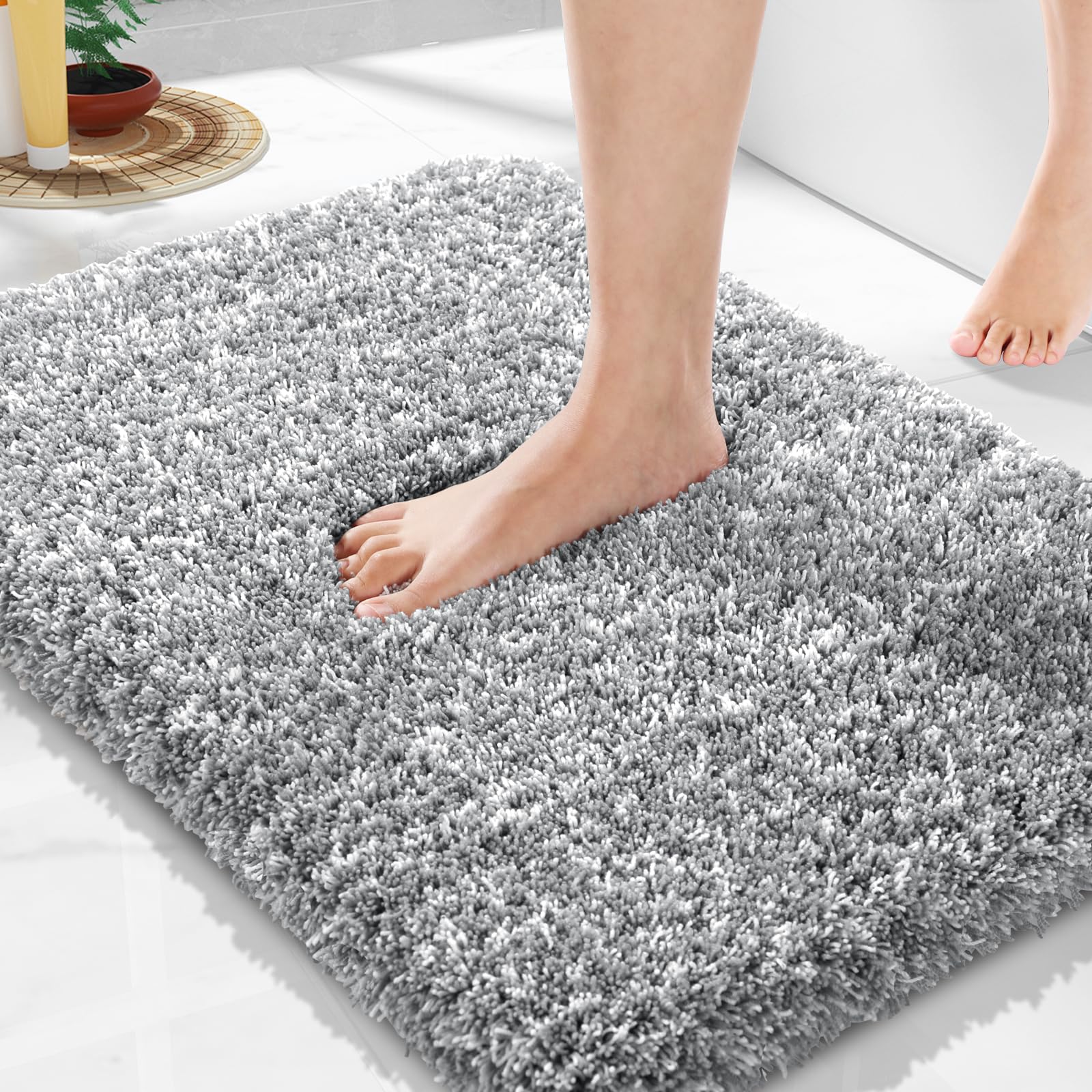 Yimobra Luxury Bathroom Rugs, Shaggy Bath Mats For Bathroom Non Slip, Water Absorbent Microfiber Bath Mat, Machine Washable, Flu