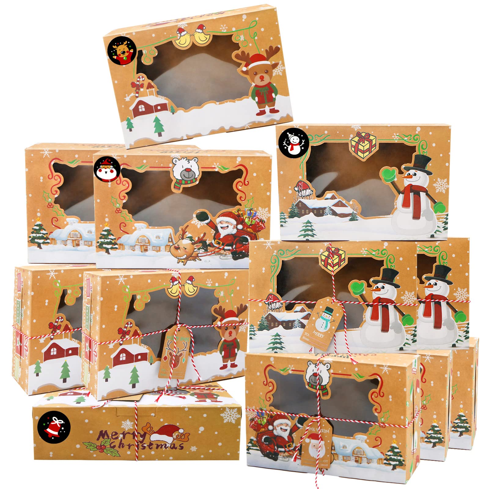 Zmciner 12 Pcs Christmas Cookie Boxes With Window Christmas Bakery Boxes Treat Boxes Baking Boxes For Gift Giving For Pastries,