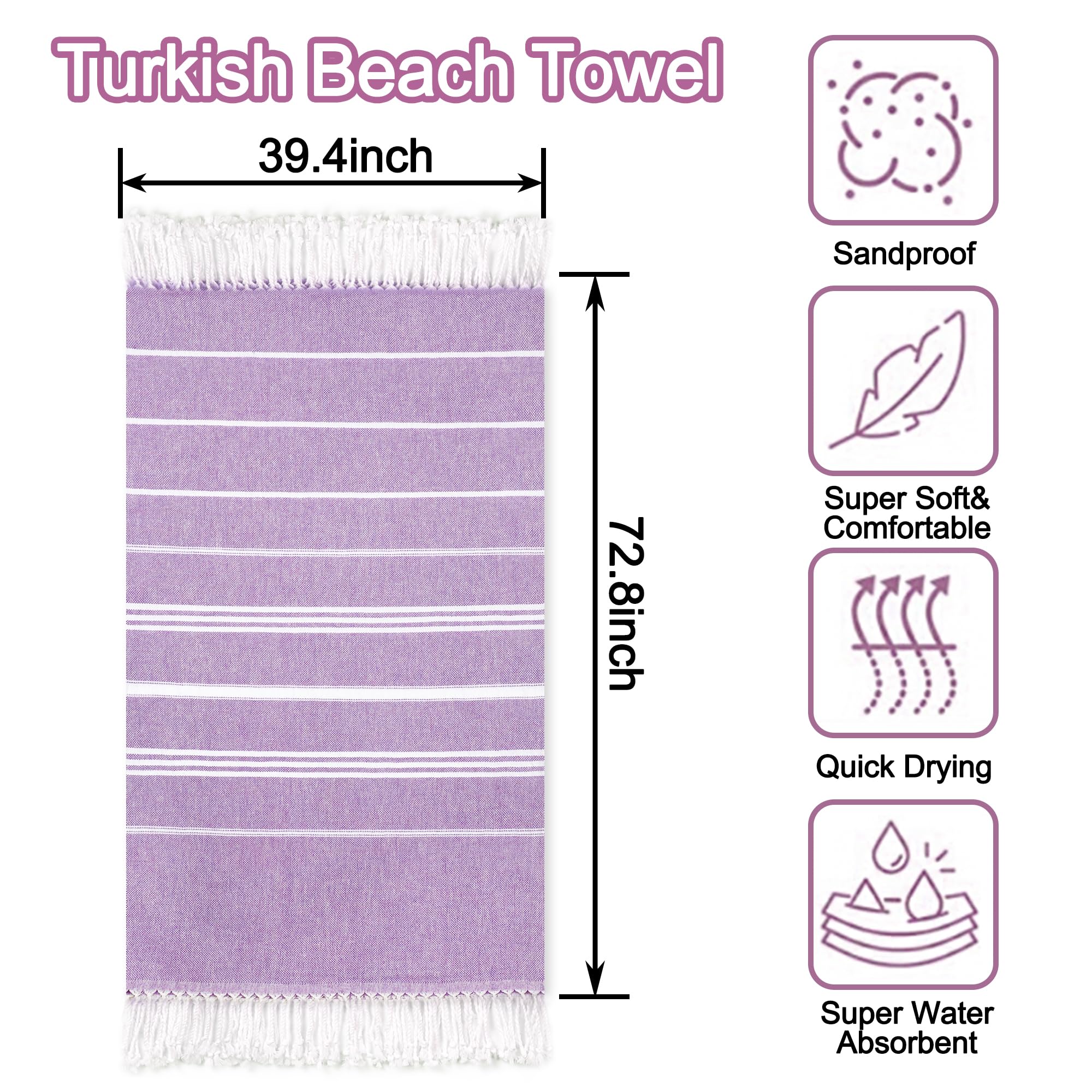 Dlebay Beach Towel 2 Pack,Sand Free Beach Towels Oversized 39 X 72,Turkish Beach Towel Quick Dry Towel,Lightweight Pool Towels F