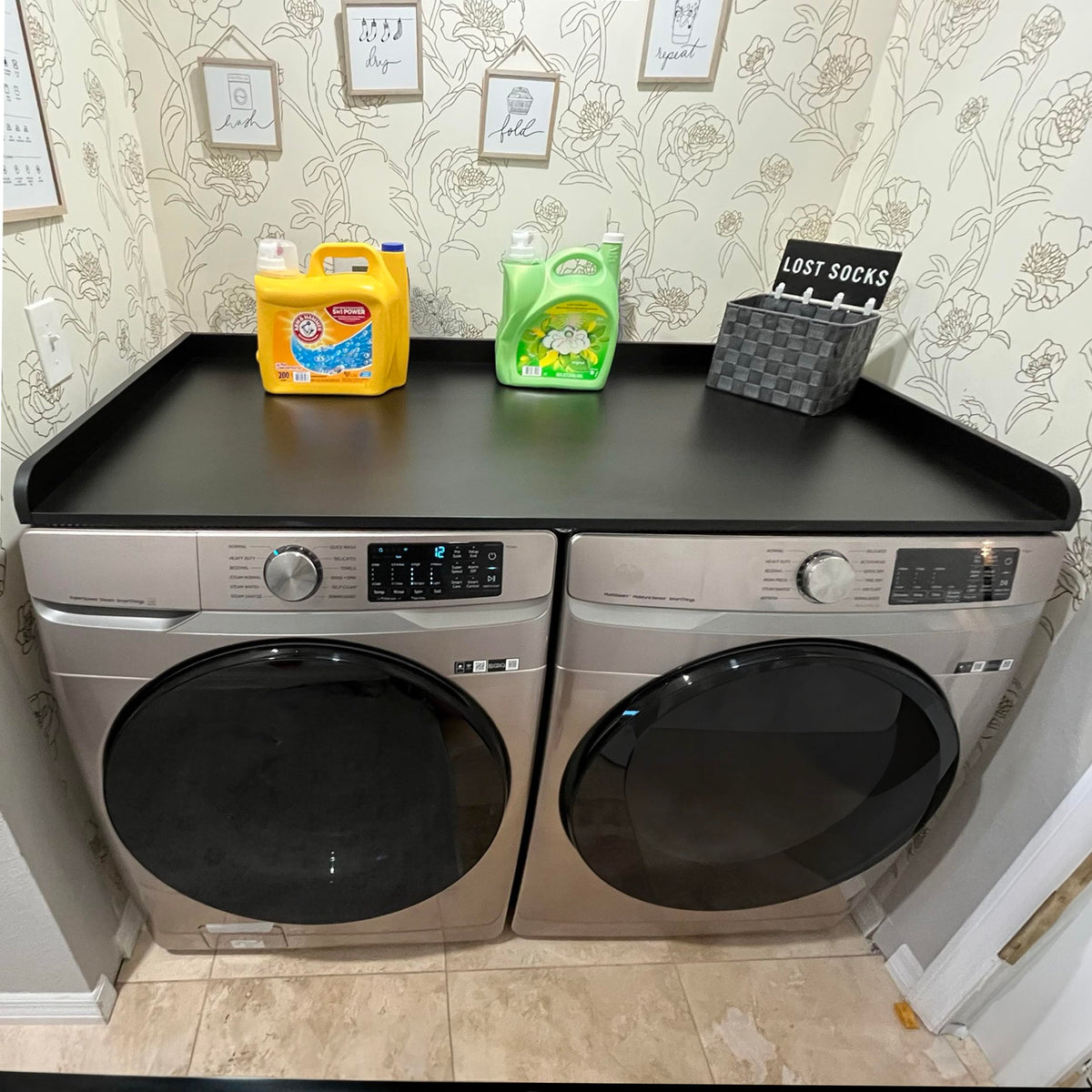 Relodecor Washer And Dryer Countertop With Non-Slip Mat - 54'' Width X 27.5'' Depth (Oak) - Wood Shelf Topper With Edge Rails Fo