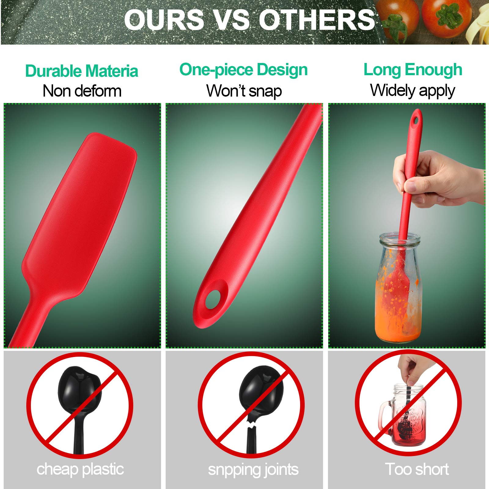 Long Handle Silicone Jar Spatula Kitchen Scraper Spatula Non-Stick Rubber Scraper Silicone Scraper For Jars, Smoothies, Blenders