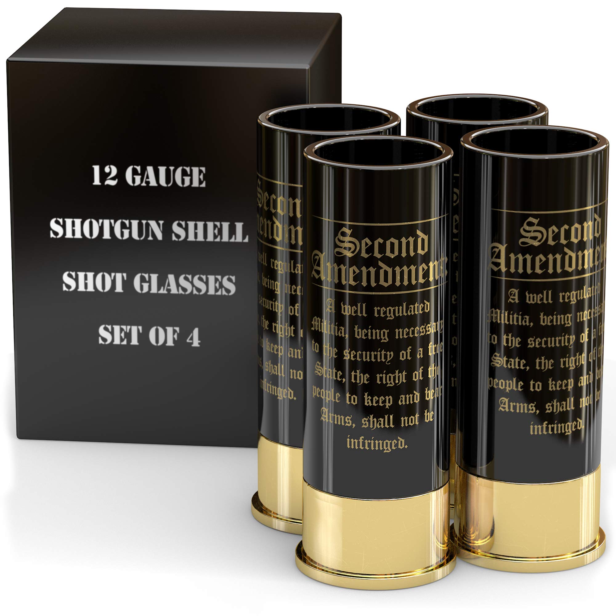 2Nd Amendment 12 Gauge Shot Glasses - Set Of 4 - American Owned & Operated - Unique Patriotic One Of A Kind Shot Glass