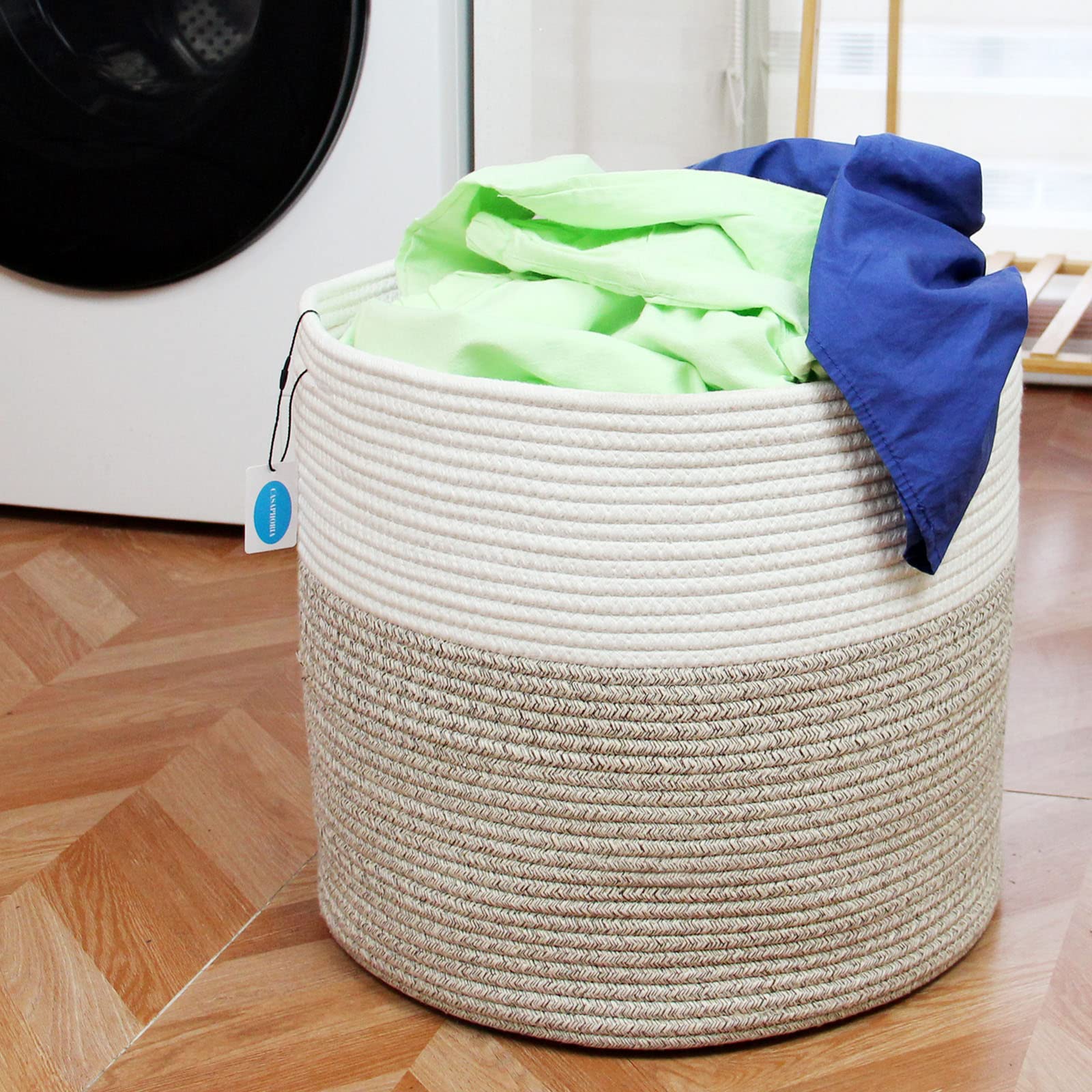Casaphoria Large Cotton Rope Storage Baskets With Handles For Organizing,Round Woven Baskets For Blanket Pillows,Tall Woven Cott