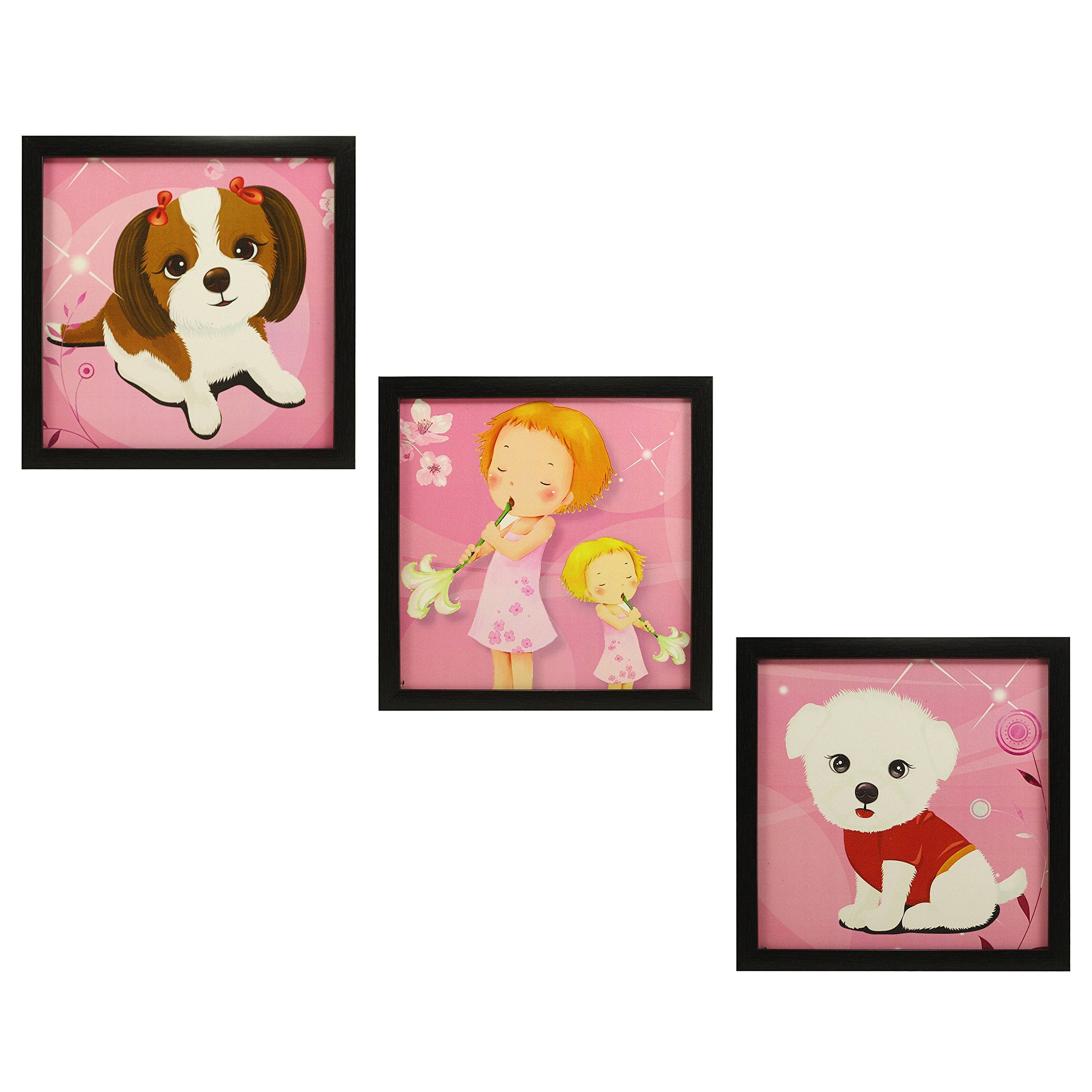 Indianara 3 Piece Set of Framed Wall Hanging Kids Room Decor (1030) Art Prints 8.7 INCH X 8.7 INCH Without Glass