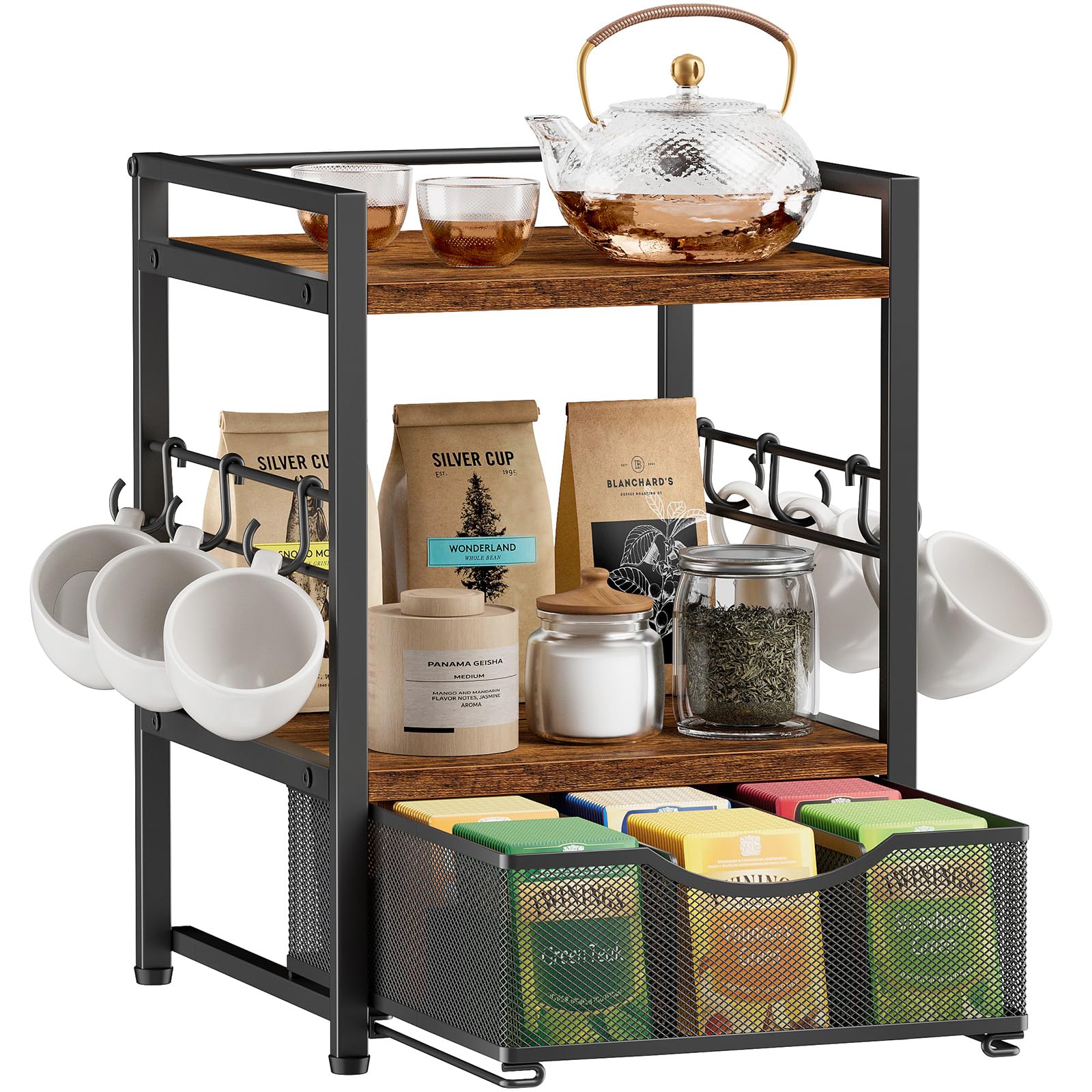 Plaviya 3Tier Tea Bag Organizer with Drawer for Countertop