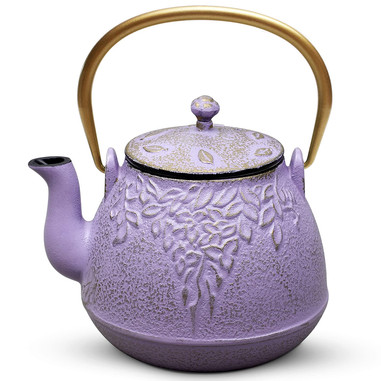 Tea Kettle, TOPTIER Japanese Cast Iron Teapot with Stainless Steel Infuser, Cast Iron Tea Kettle Stovetop Safe, Leaf Design Teap