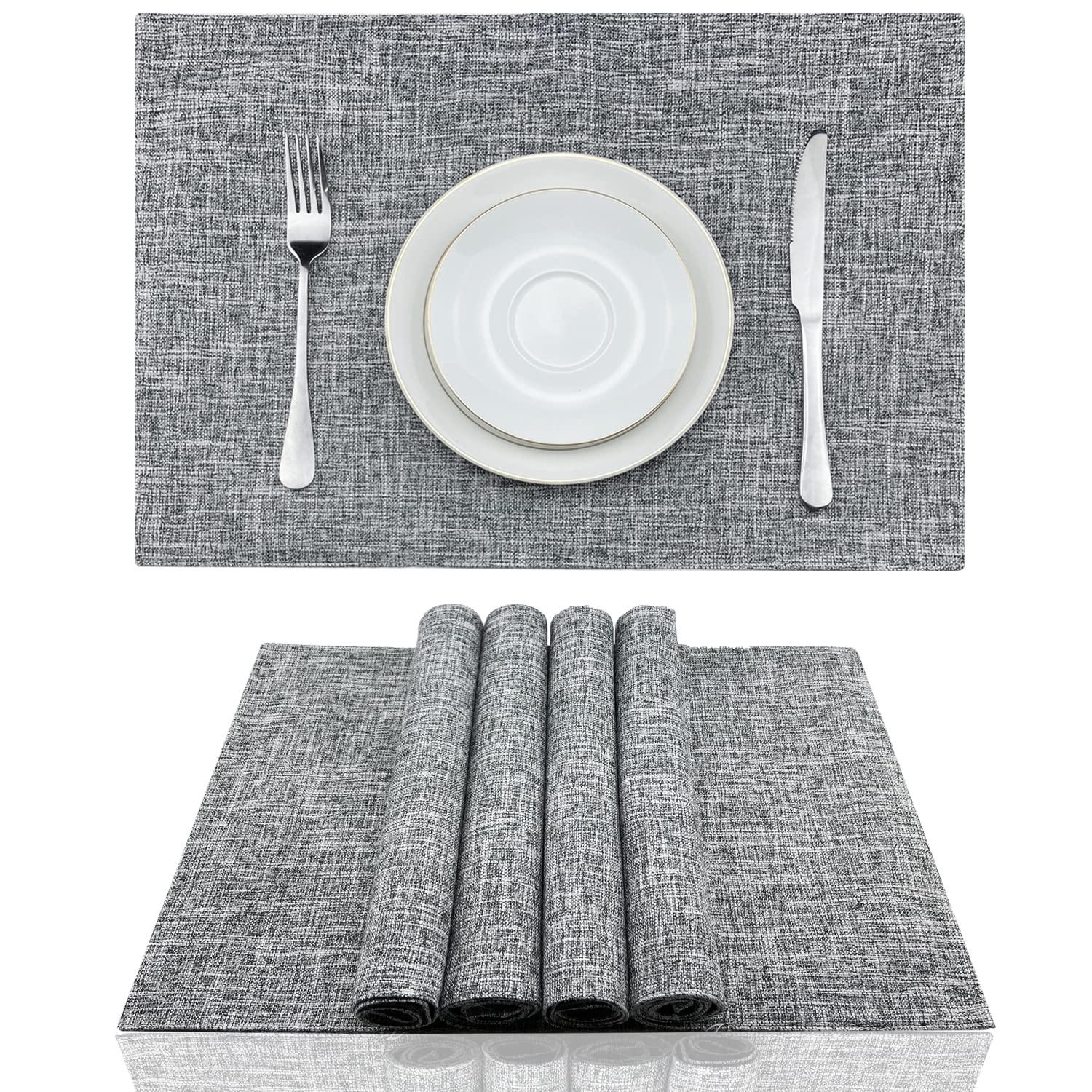 Weabetfu Cloth Placemats Set Of 4 Heat Resistant Dining Table Placemmats Cotton Linen Machine Washable Kitchen Table Mats Wrinkl