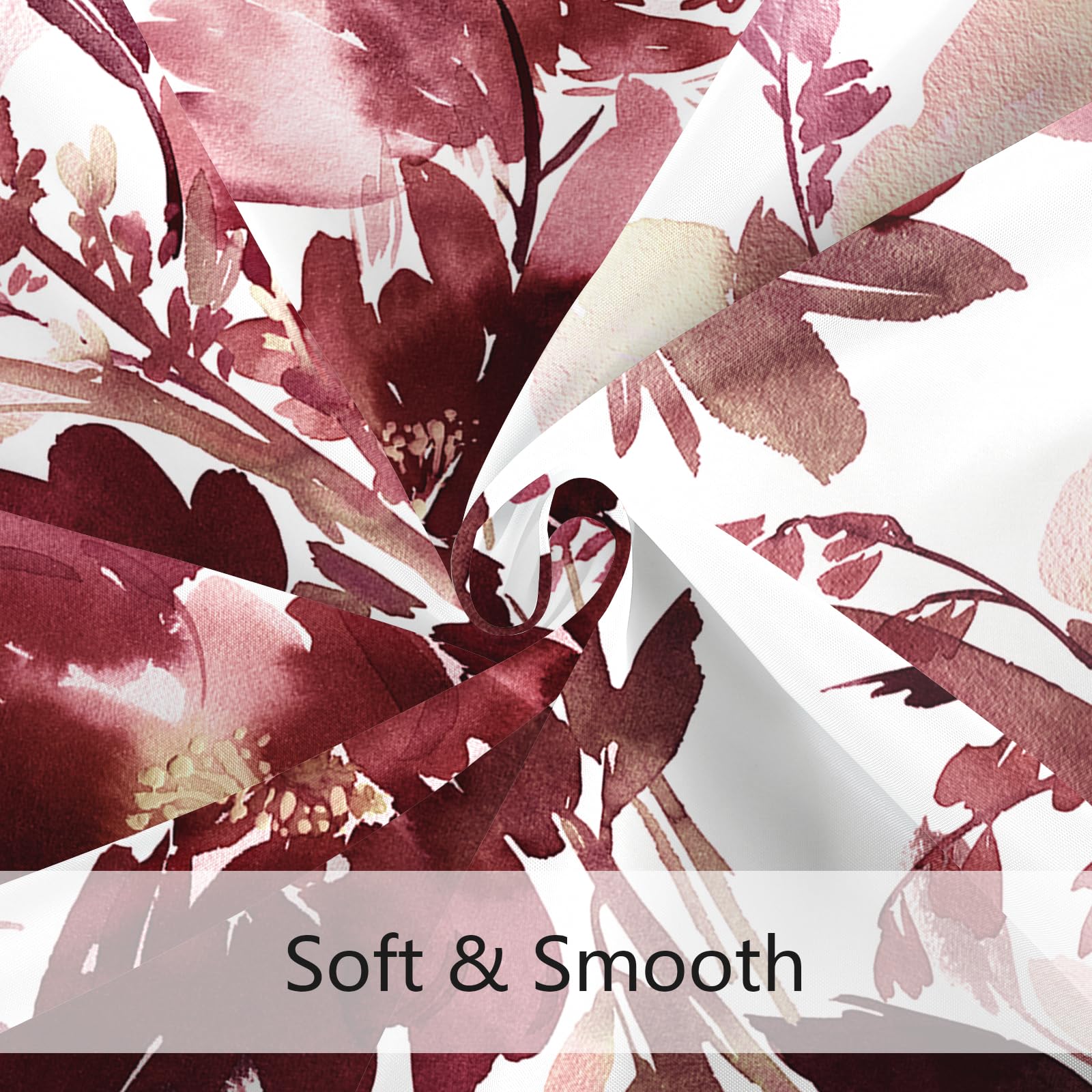 Mayzus Small Stall Shower Curtain 36 X 72 Inch, Half Narrow Watercolor Floral Fabric Shower Curtain, Modern Abstract Burgundy Re