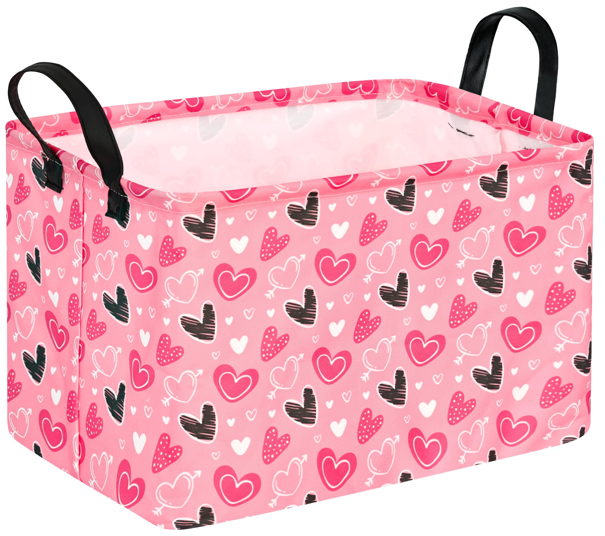 KUNRO Rectang Heart Valentine s Storage Basket Gift Shelf Basket Baby Storage Bin, Kids Toy Basket Organizer Box for With Handle