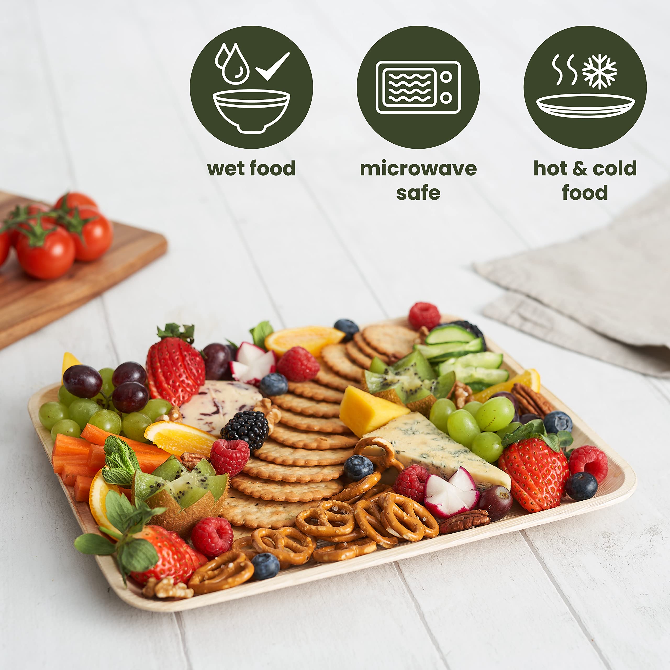 Haago 12 Pack 12'' Palm Leaf Plates/Platter Trays (Rectangular) Like Bamboo Plates | Biodegradable & Disposable Plates Tableware