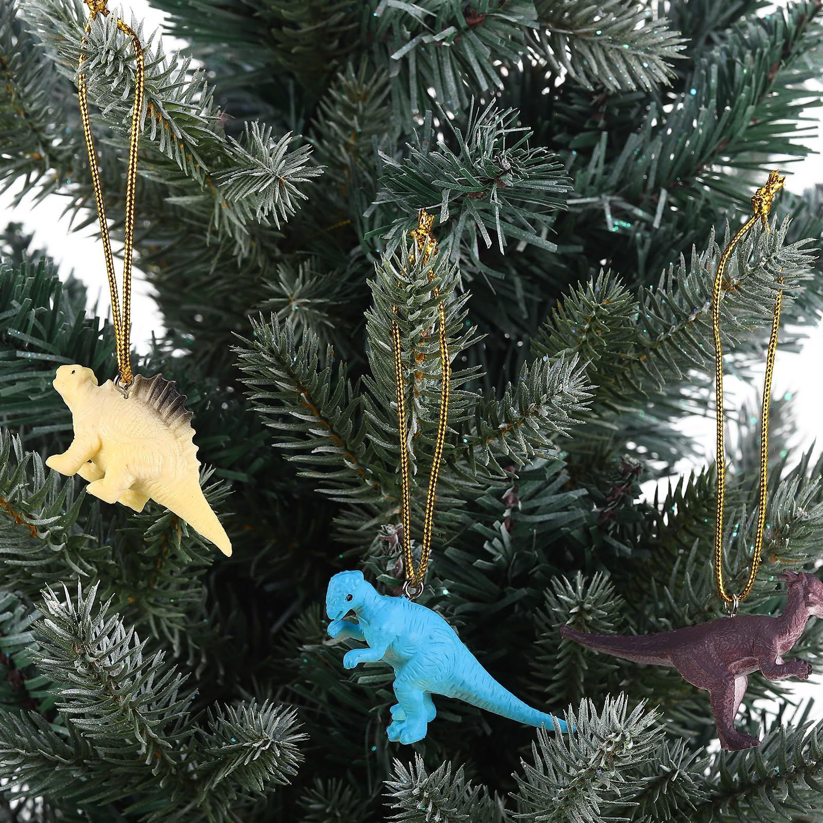 Rtteri 24 Pcs Dinosaur Christmas Tree Ornaments 3D Decorative Hanging Ornament Plastic Decorations for Christmas Tree Dinosaur T