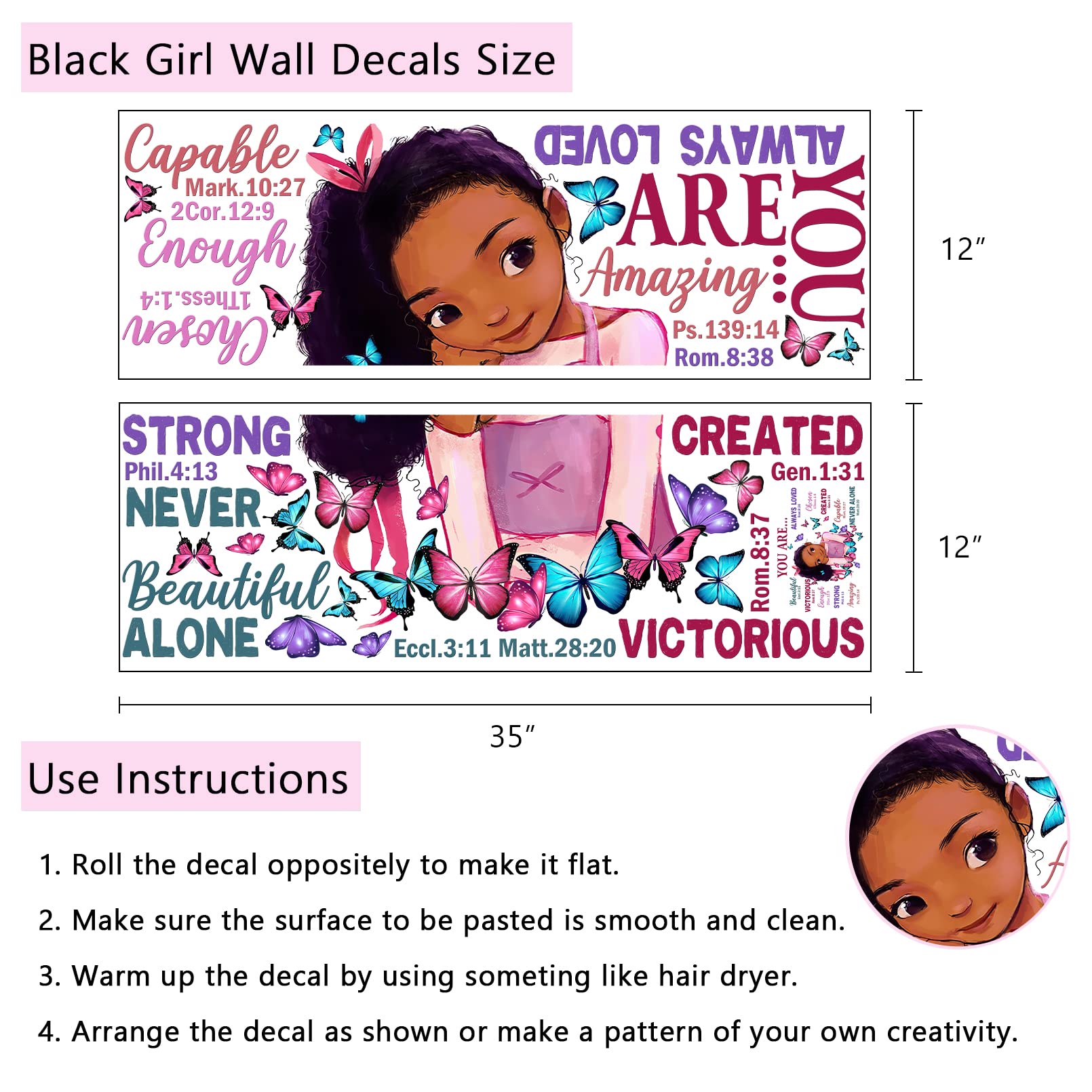 Yovkky Black Girl Religious Butterfly Wall Decal Sticker  Positive Saying African American You are Beautiful Nursery Decor  Inspirational Home Afro Kid Room Decoration Bedroom Playroom Art Gift