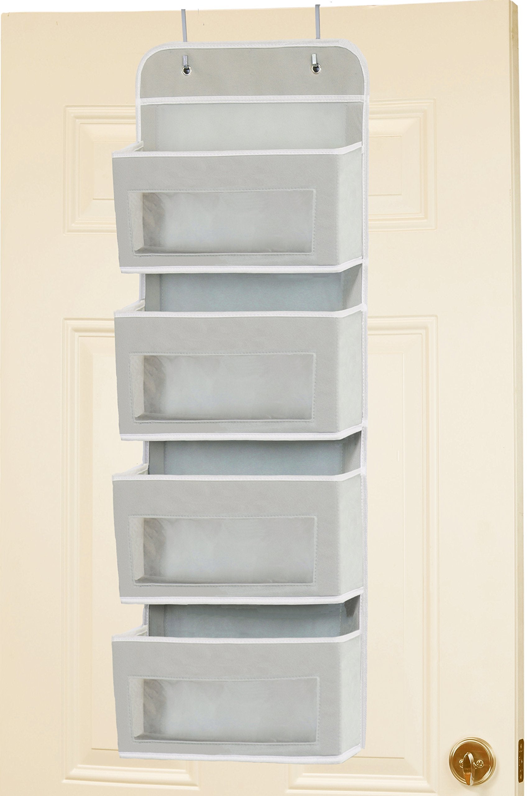 Simple Houseware Over Door/Wall Mount 4 Clear Window Pocket Organizer, Gray
