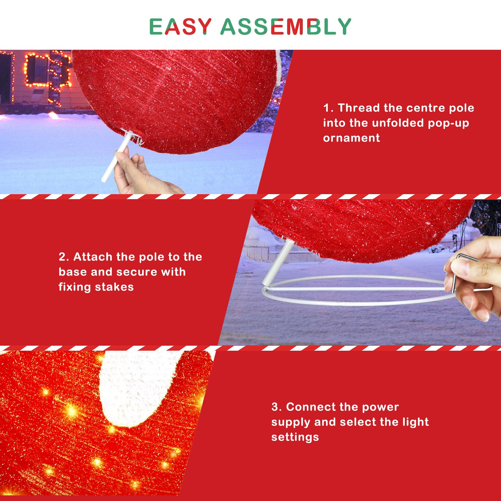 BRIGHTDECK Outdoor Christmas Ornaments, Lighted Pop-Up Outdoor Holiday Ball Decoration with 80 LED Lights, 8 Light Modes, Lighte