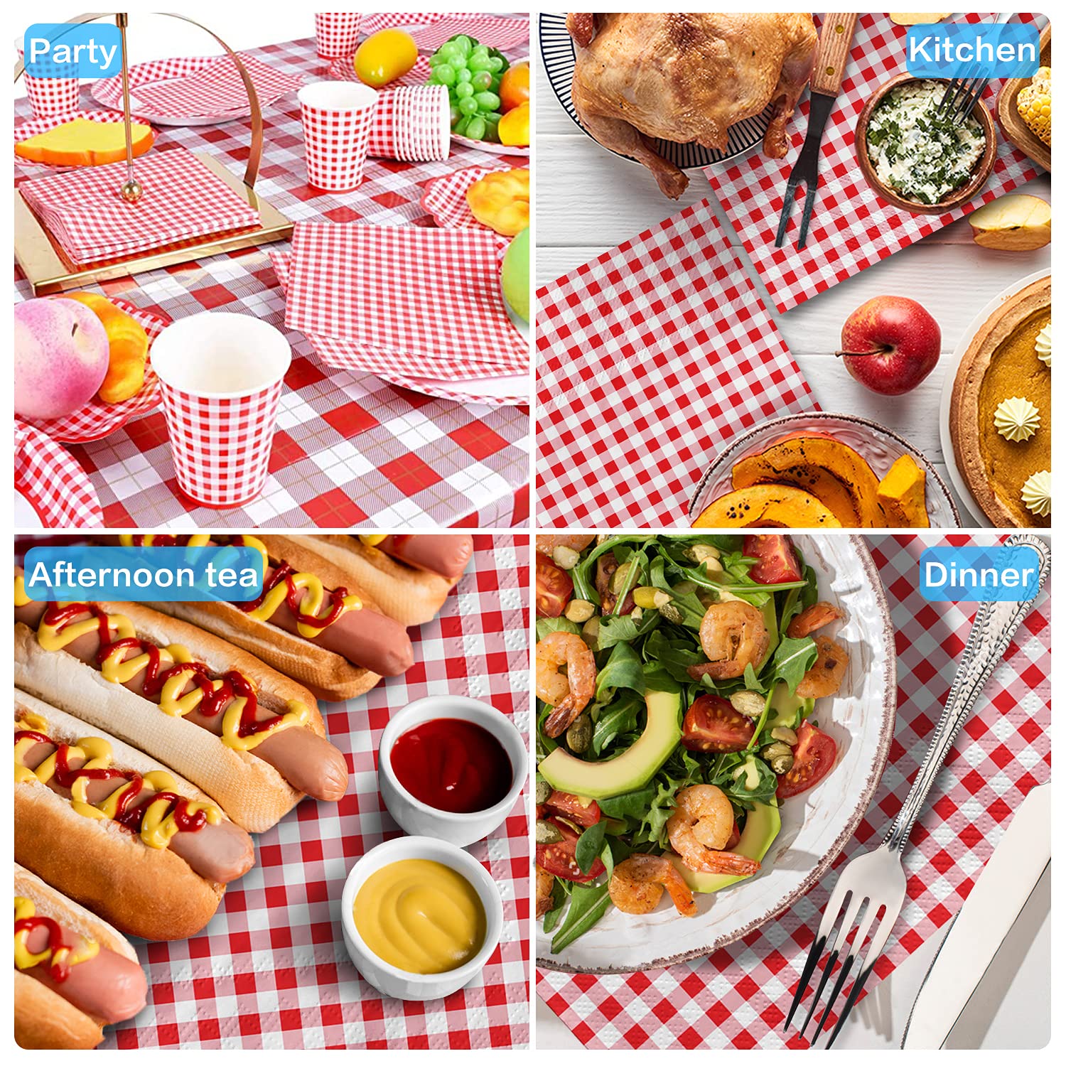 Gatherfun Disposable Red And White Gingham Paper Napkins (Pack Of 50)