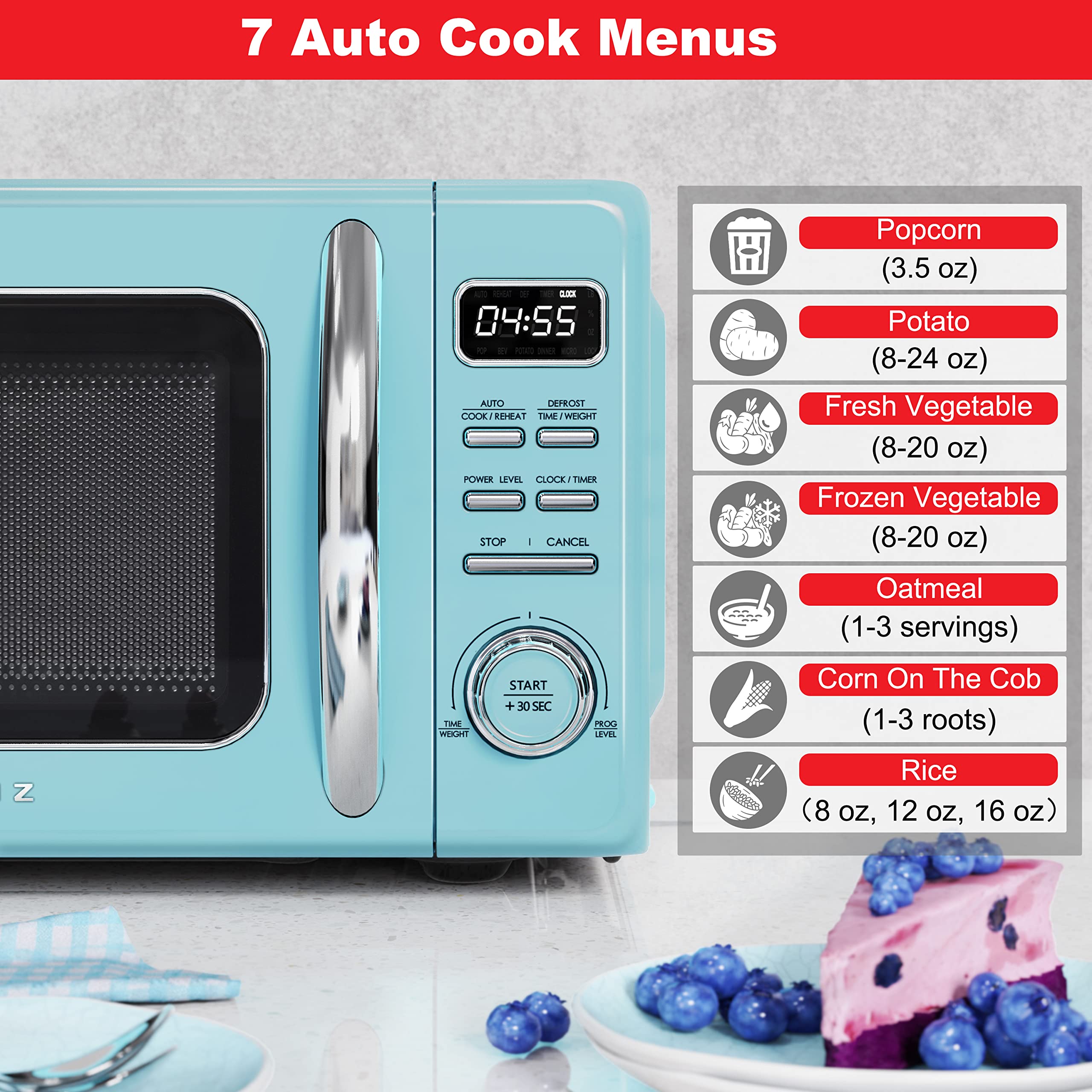 Galanz Glcmkz07Ber07 Retro Countertop Microwave Oven With Auto Cook & Reheat, Defrost, Quick Start Functions, Easy Clean With Gl