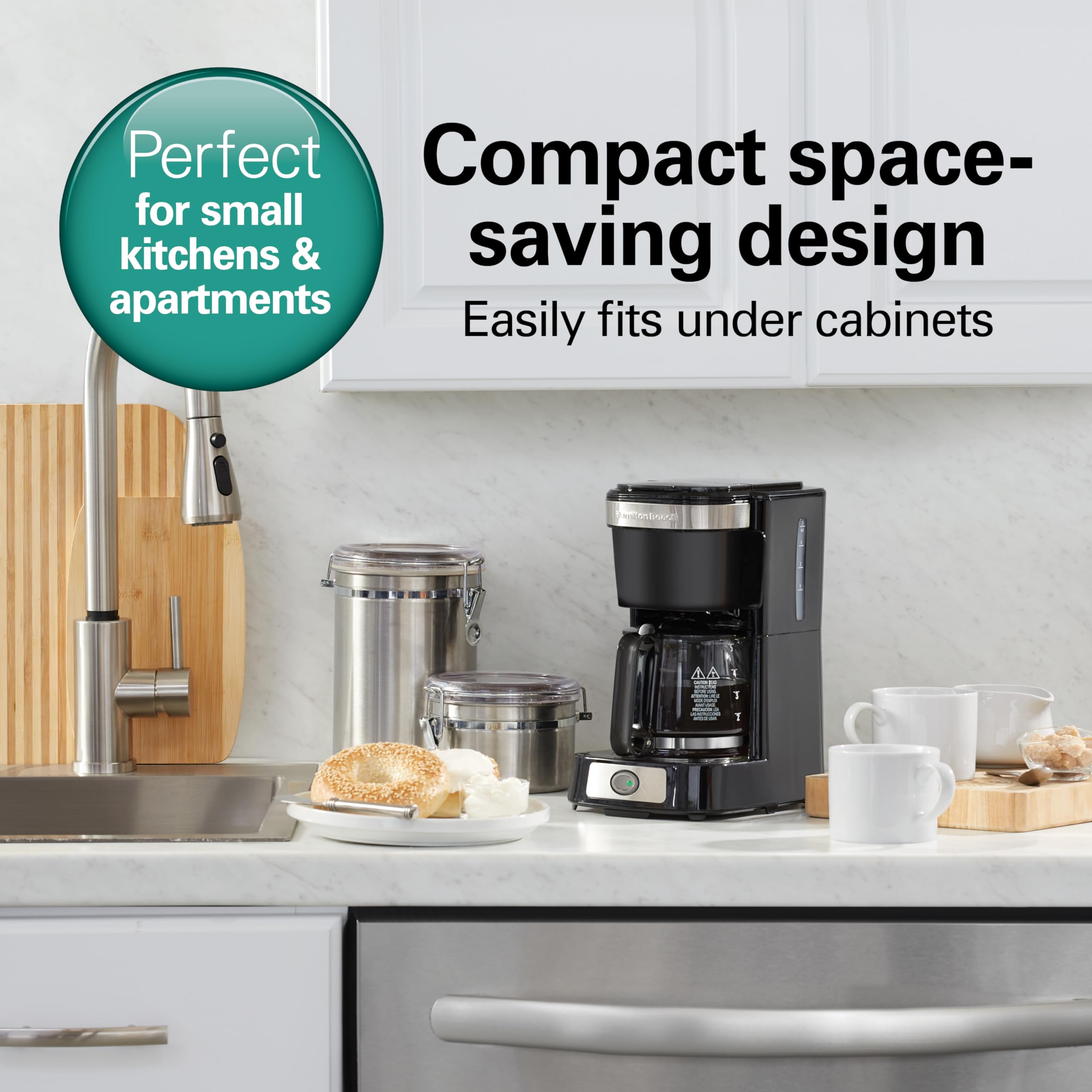 Hamilton Beach 5 Cup Drip Coffee Maker With Easy Frontfill Basket, Compact Design, Works With Smart Plugs, Glass Carafe, Auto Pa