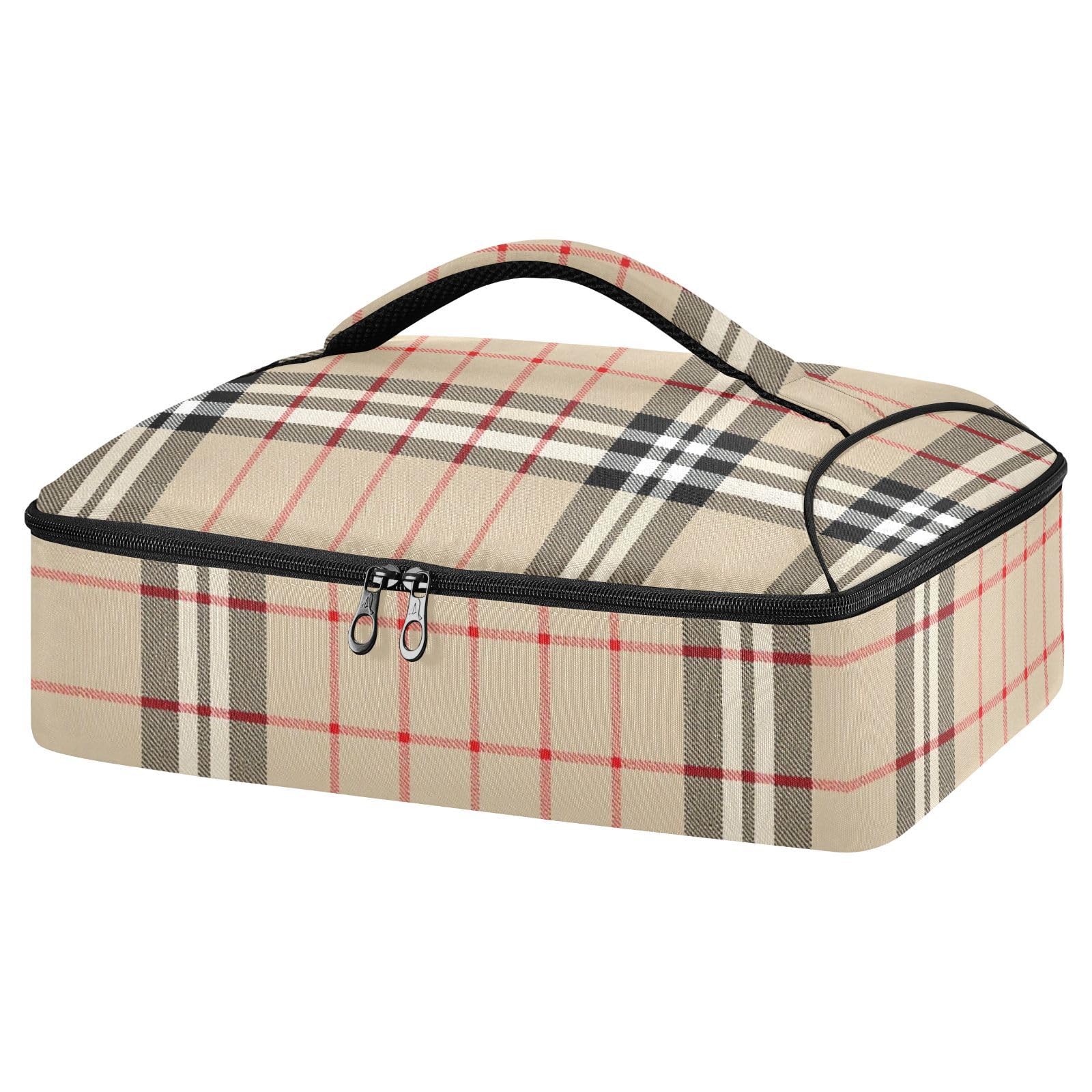 SyXIOP Insulated Casserole Carrier Grey Scottish Check Pattern