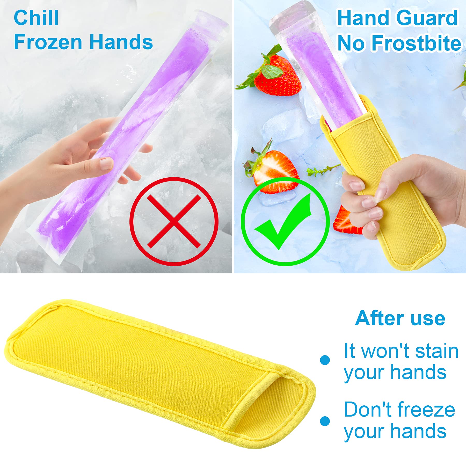 Janyun 24 Pack Reusable Popsicle Bags Ice Pop Sleeves Antifreezing Holder Sleeves (Yellow)