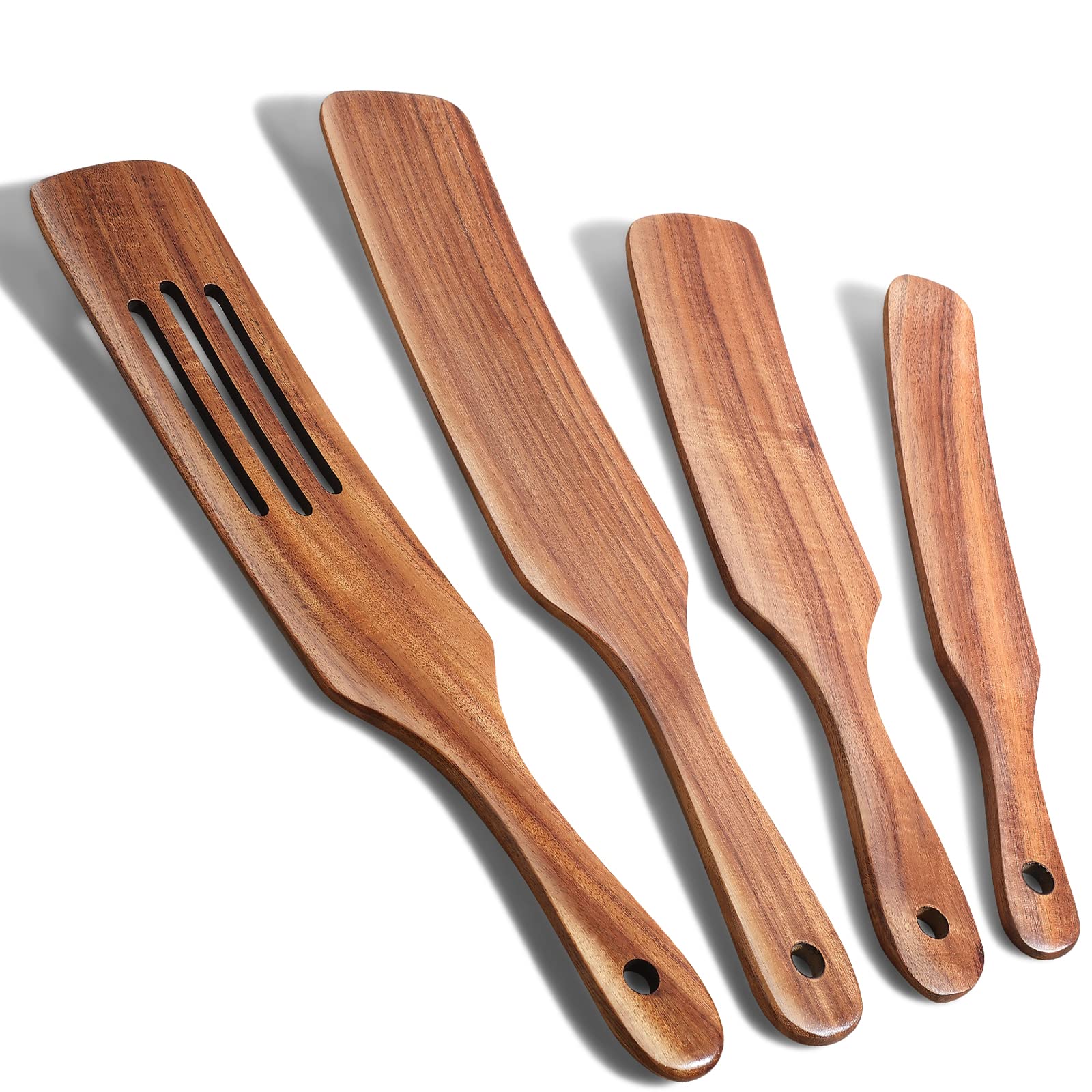 Spurtle Set, Natural Acacia Wooden Kitchen Utensils Set Of 4, Wooden Spoons Utensils For Cooking, Stirring, Mixing, Serving, Spu