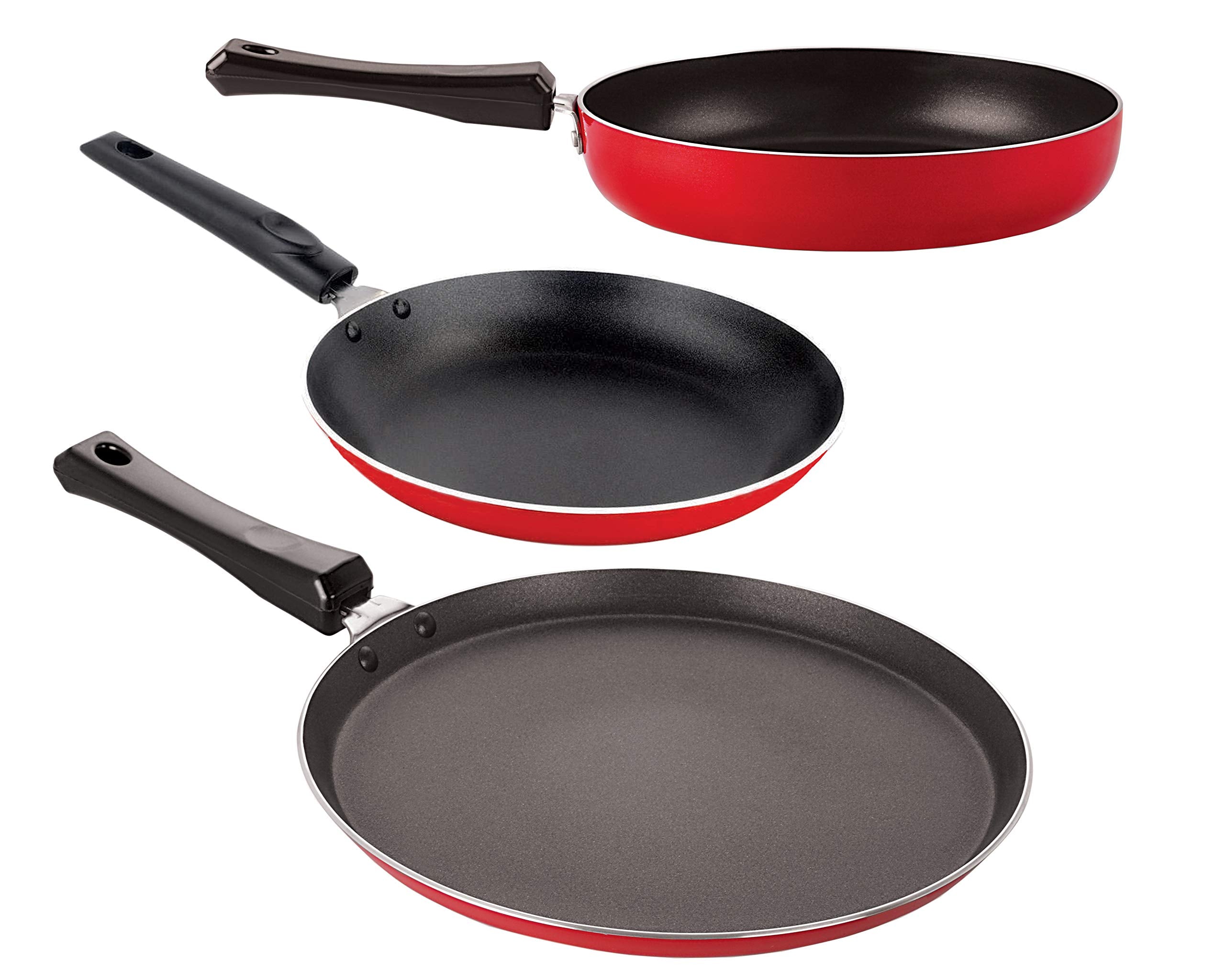 Nirlon Nonstick Aluminium Rust Free 3 Piece NonInduction Kitchen Essential Gift Item Set With Bakelite Handle
