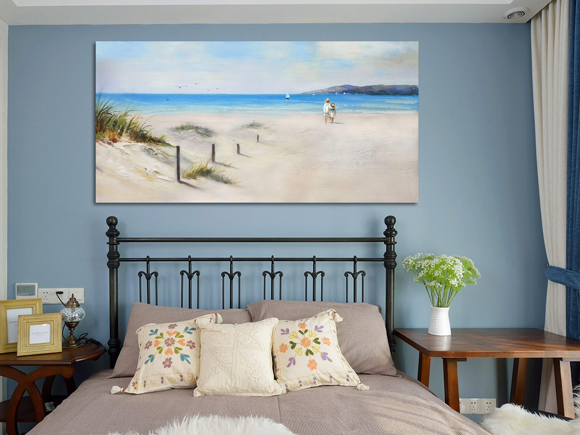 Ardemy Beach Canvas Wall Art Blue Seascape Painting Landscape Picture Hand Painted Textured, Coastal Kids Ocean Artwork Large 40