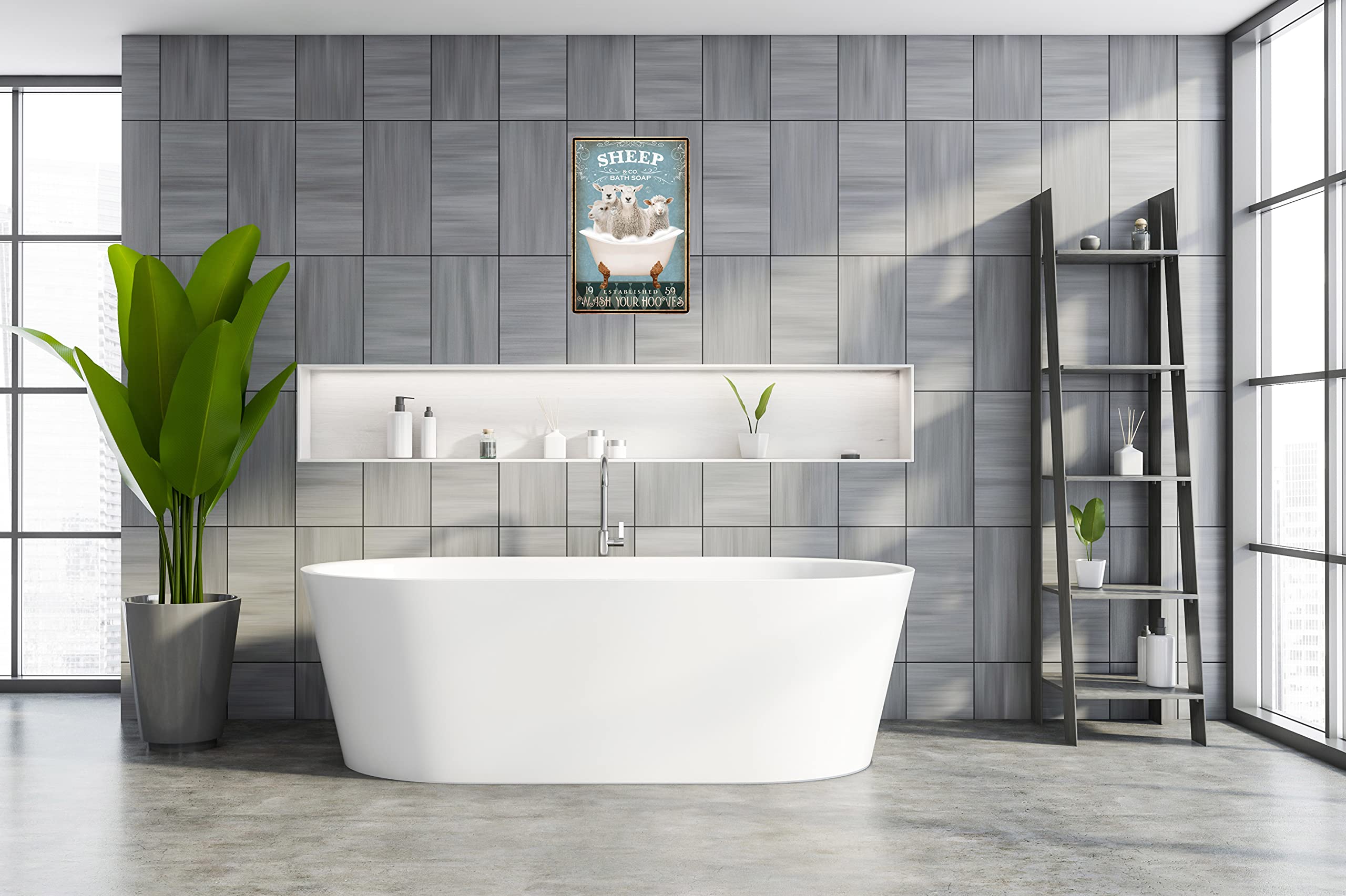 Funny Sheep Decor Bathroom and Bathtub Decor Goat lovers Gift Farm Decor Tin Signs Wall Art Poster Retro Metal Poster Bar Home Bathroom Wall Decoration Sign Accessories 8 x 12 Inch