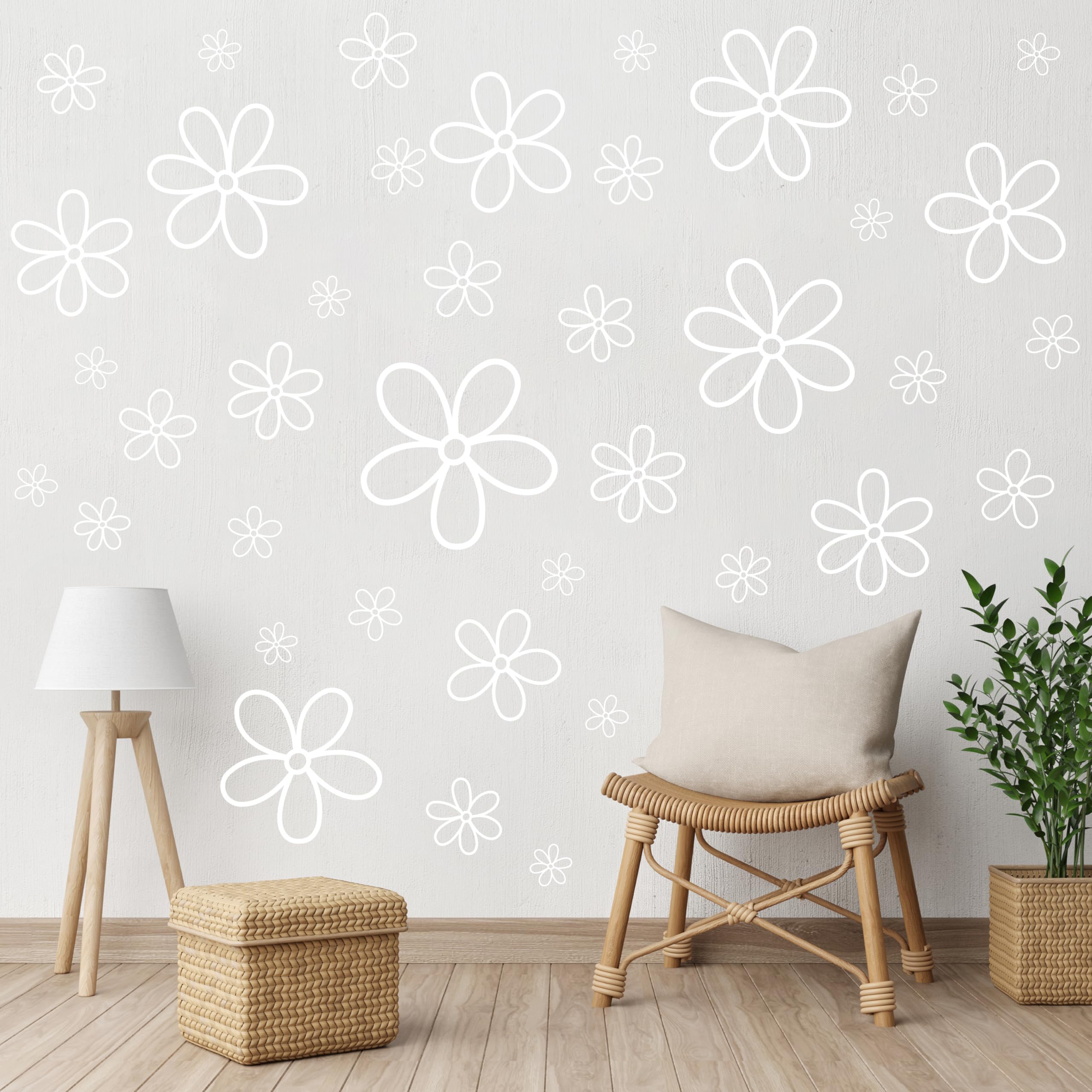 A1Diee 8Pcs White Daisy Wall Sticker In Total 44 Pieces Vinyl Cute Flower Art Aesthetic Transparent Vinyl Peel And Stick Wall De