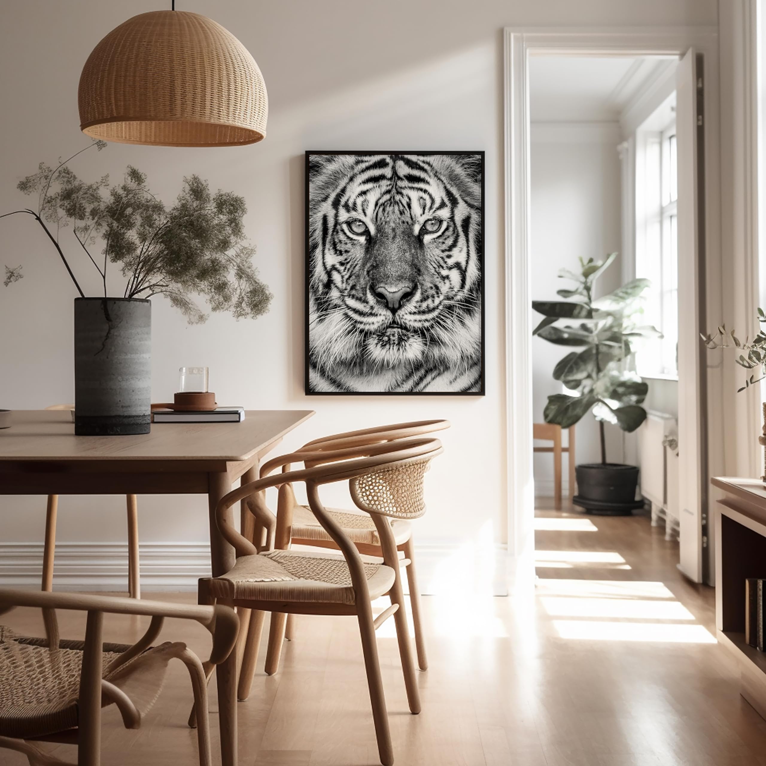 Poster Master Tiger Print - Retro Portrait Poster - Black & White Art - Minimal Gift for Men, Women, Animal Lover - Great Wall D