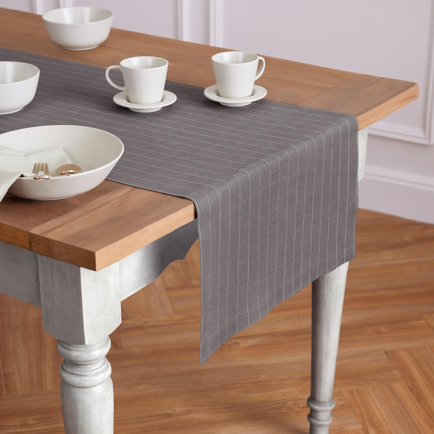 Solino Home Pinstripe Linen Grey And White Table Runner 108 Inches Long - 100% Pure Linen Dining Table Runner 18 X 108 Inch Idea