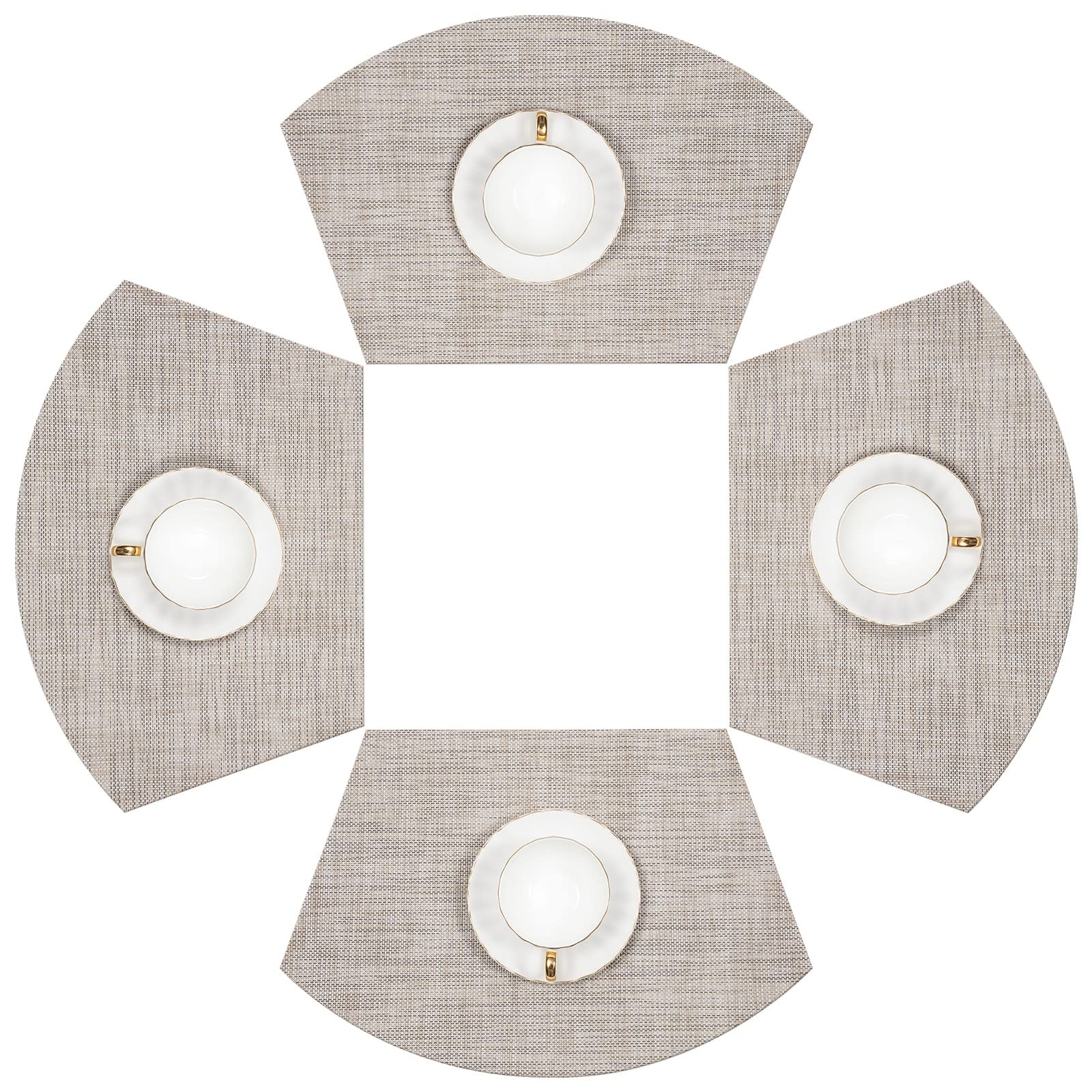 SHACOS Small Round Table Placemats Wedge Shaped Placemats Set of 4 Heat Resistant Wipe Clean Indoor Outdoor (4, Beige White Blac