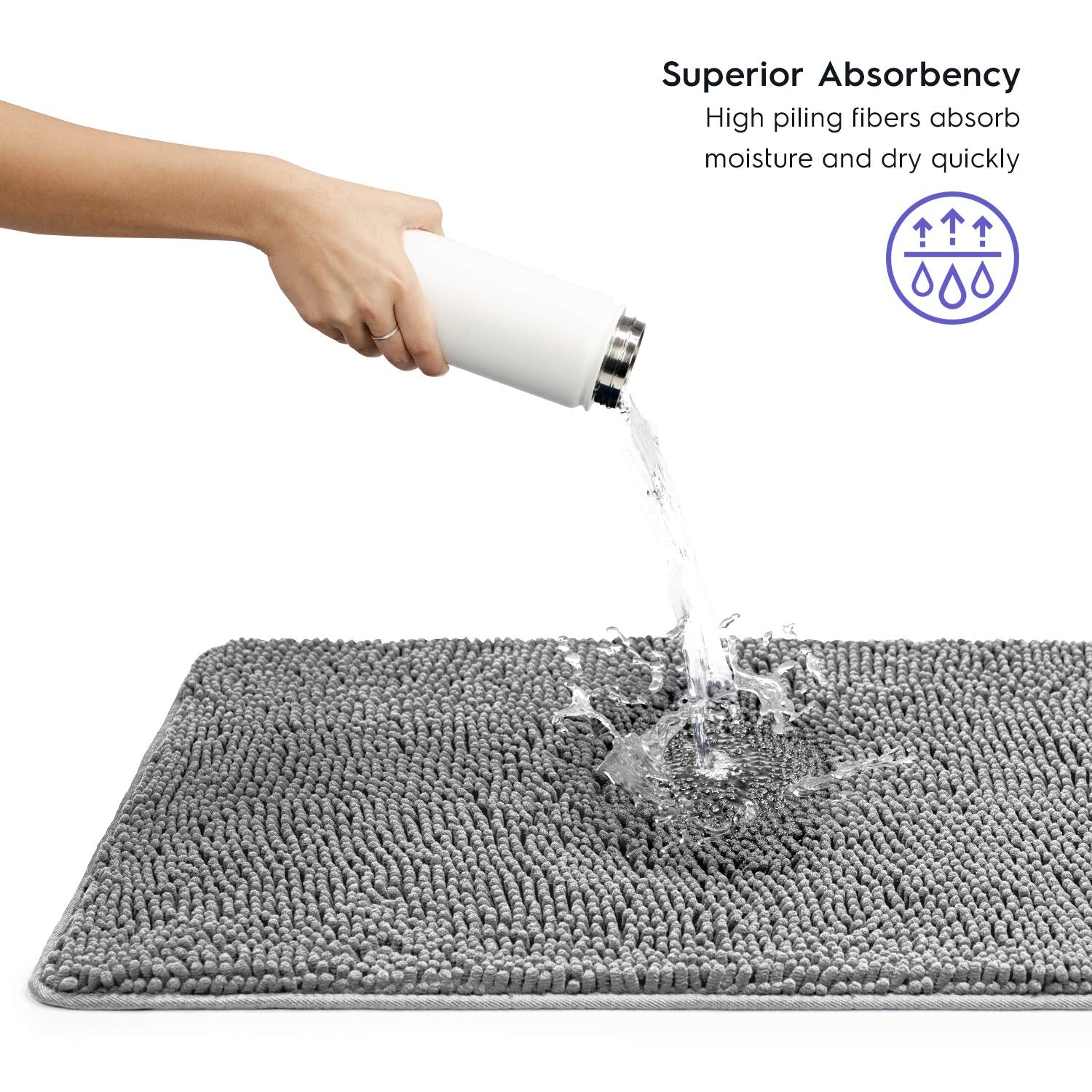 Tafts Ultra Plush Chenille Microfiber Bathroom Rug, Space Grey, 21 X 32 + 20 X 22 - Square Cutout