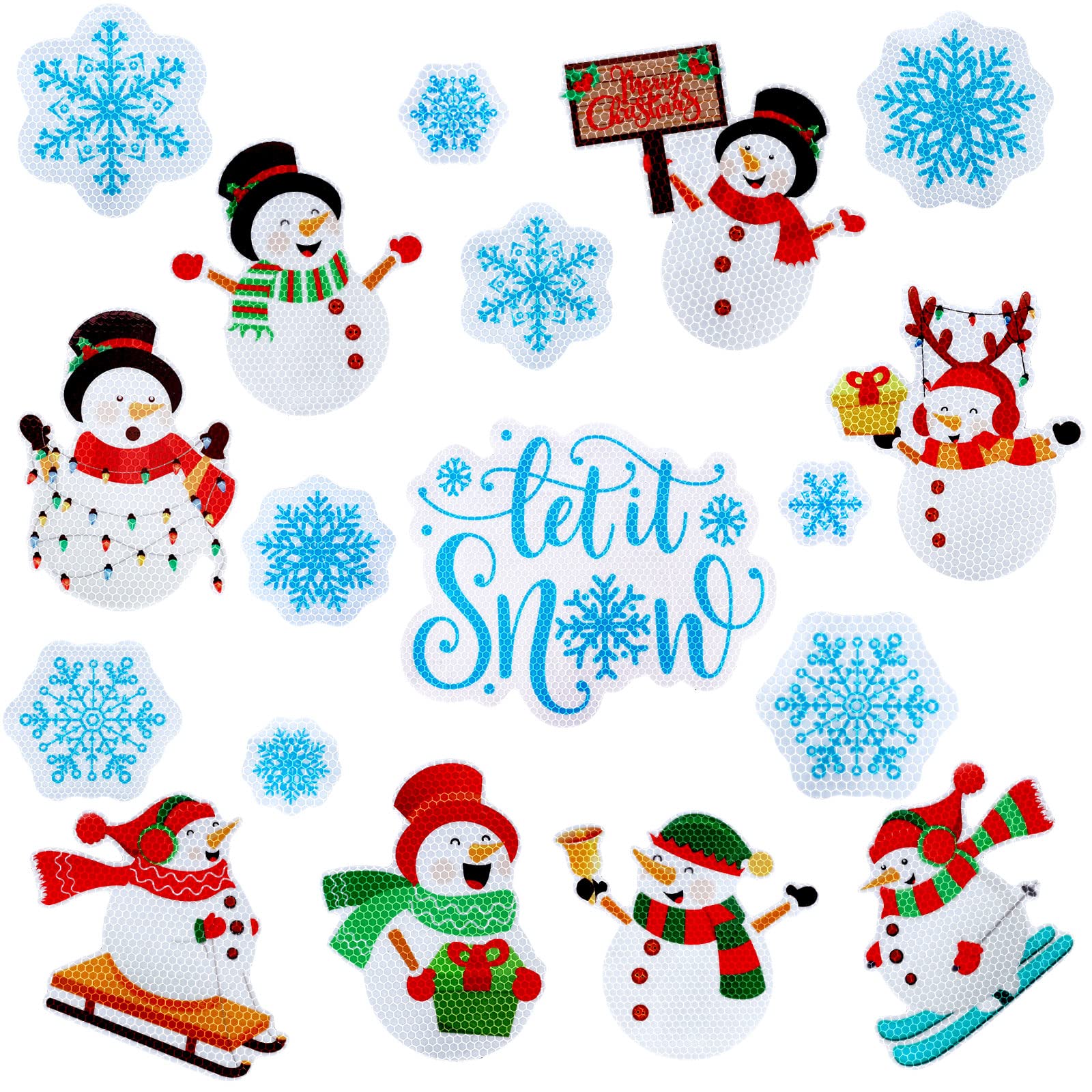 Whaline 18Pcs Christmas Reflective Magnet Set Let It Snow Refrigerator Magnet Snowman Snowflake Garage Magnet Decals For Xmas Ma