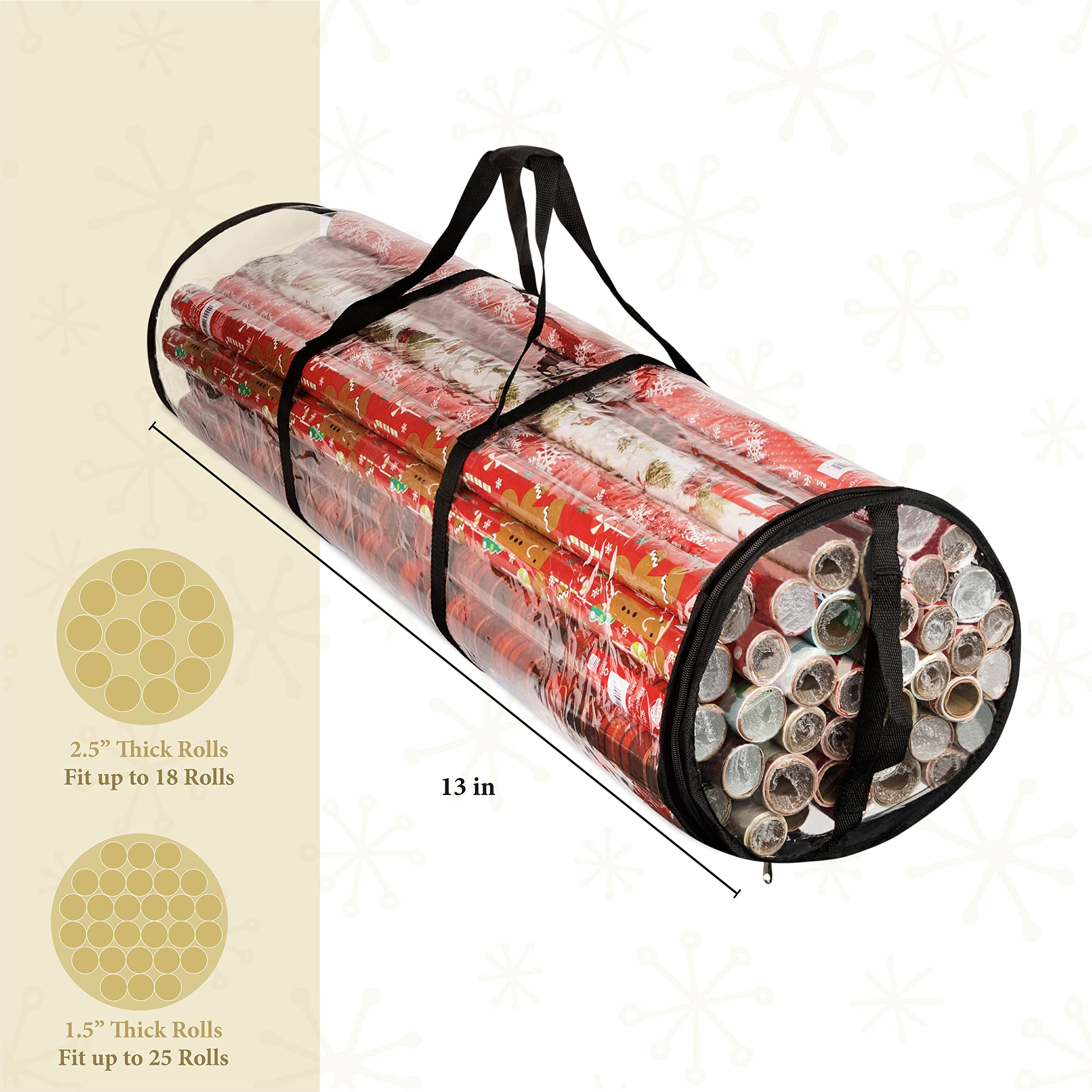 Handy Laundry Clear Wrapping Paper Storage Bag - Transparent Design, Dual Zipper And Two Handles For Easy Carrying. Store Up To