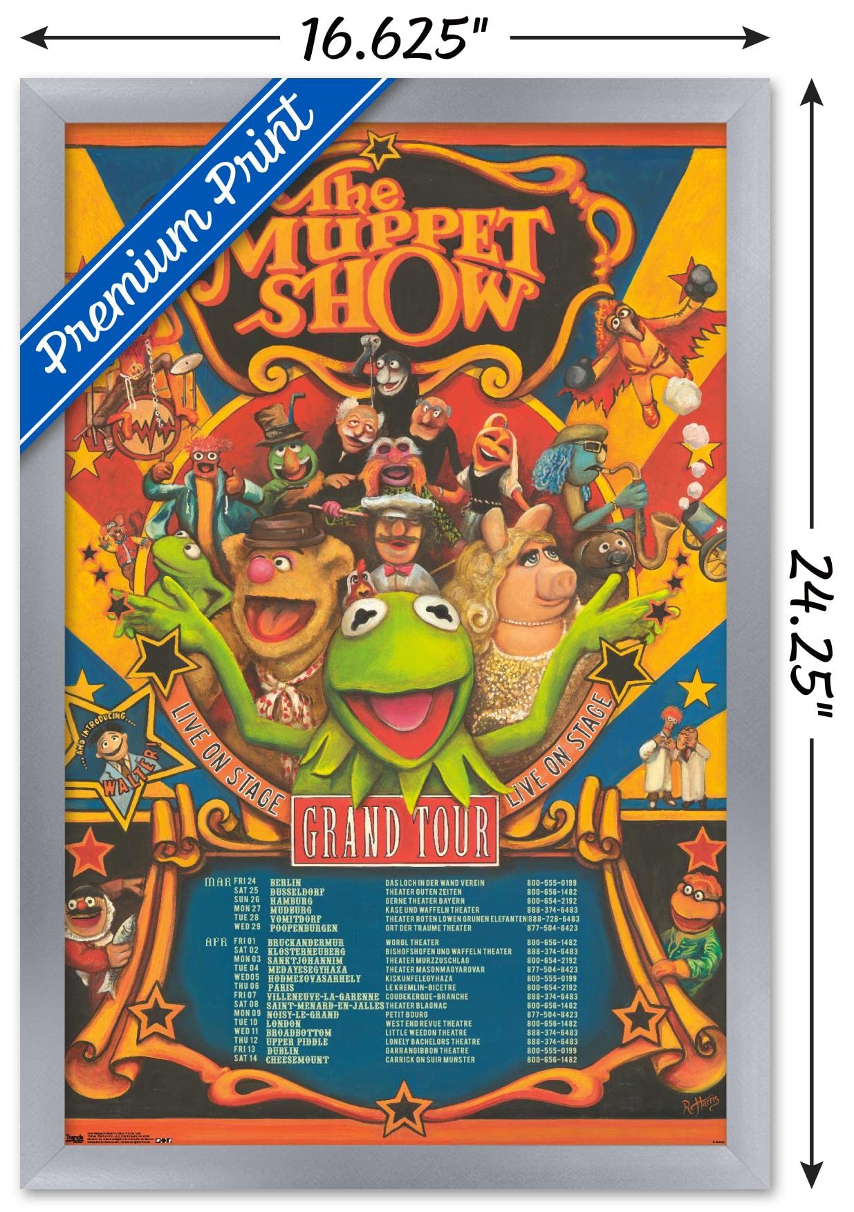 Trends International Disney The Muppets: Most Wanted - Grand Tour Wall Poster, 14.725'' X 22.375'', Silver Framed Version