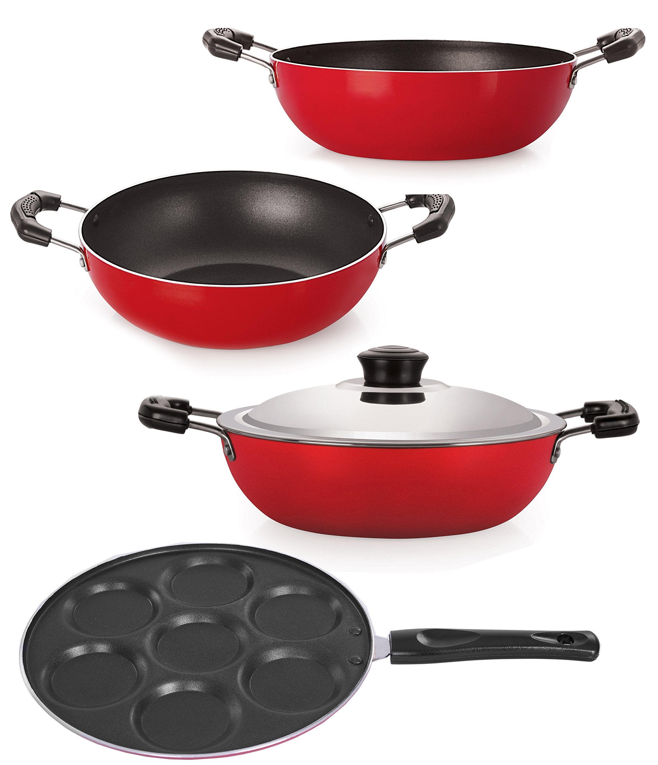 Nirlon NonStick Aluminium Cookware Set, 4Pieces, Red (26_Kd13_Kd14_Dkdb_Up)