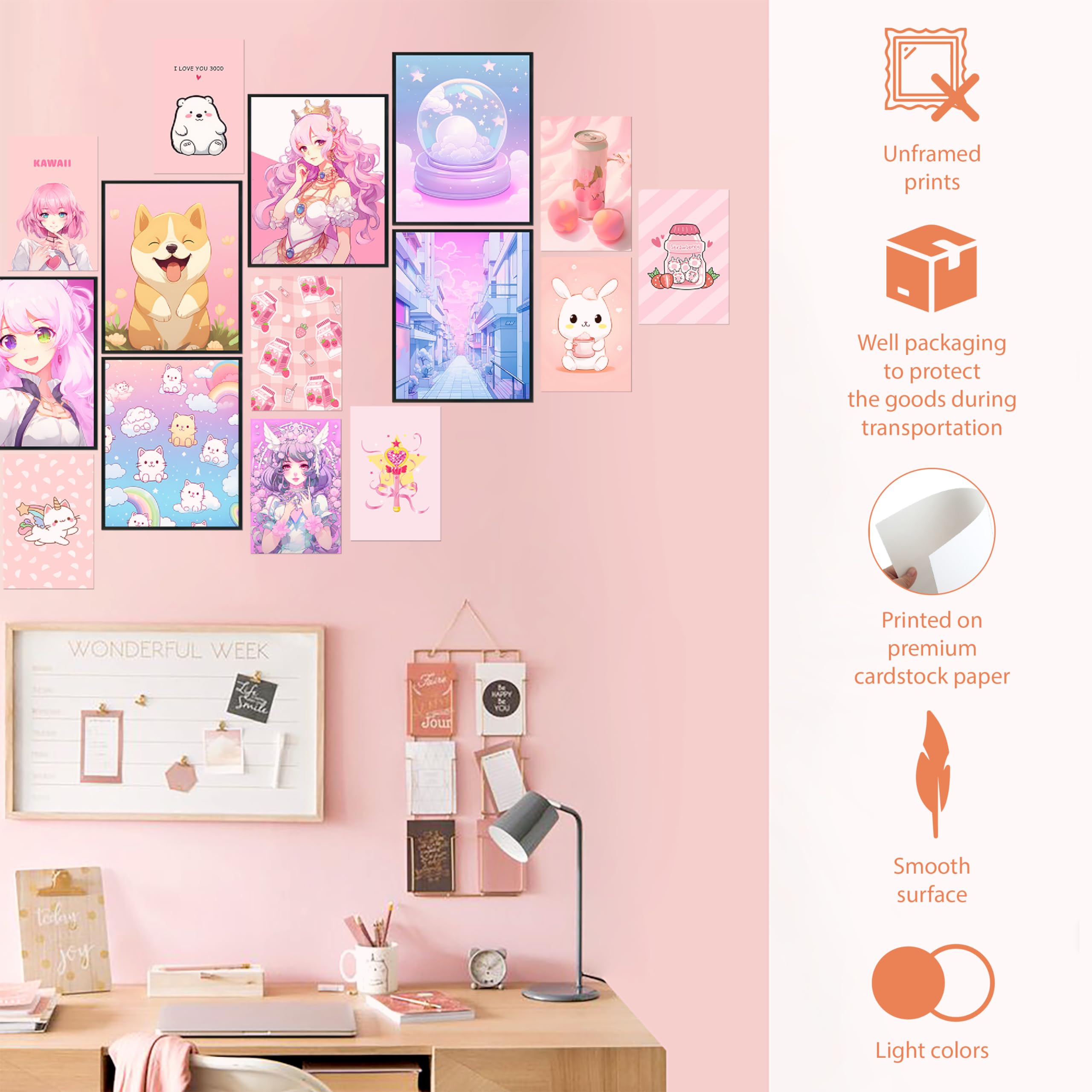 97 Decor Kawaii Wall Art Poster - Cute Anime Room Decor Aesthetic Collage For Bedroom, Dormitory, Kids Room (8X10 Unframed)