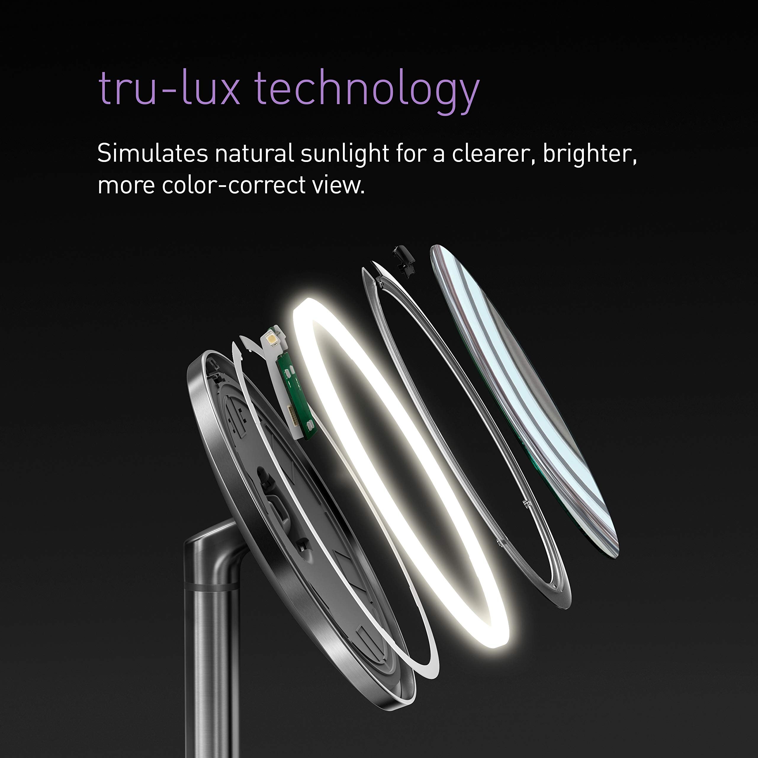 simplehuman Sensor Mirror - Lighted Makeup Mirror, 5X Magnification, 8" Round, Cordless, Rose Gold Stainless Steel, Model ST3053