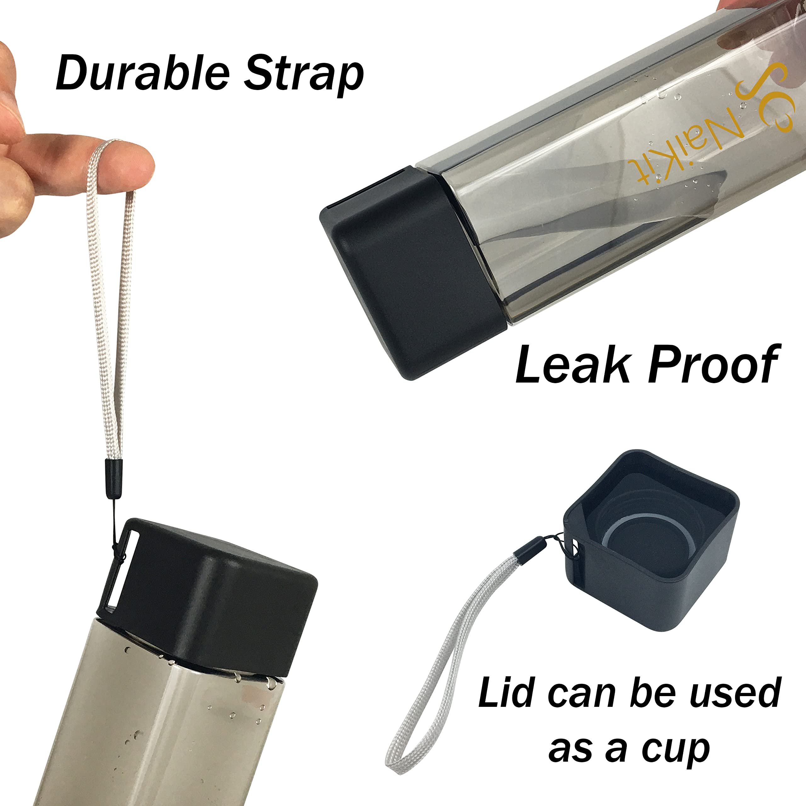 Naikit Smokey-Colored Water Bottle 16 Oz Plastic, Portable With Strap Bpa Free Reusable Waterbottle. Leakproof No Soaked Backpac