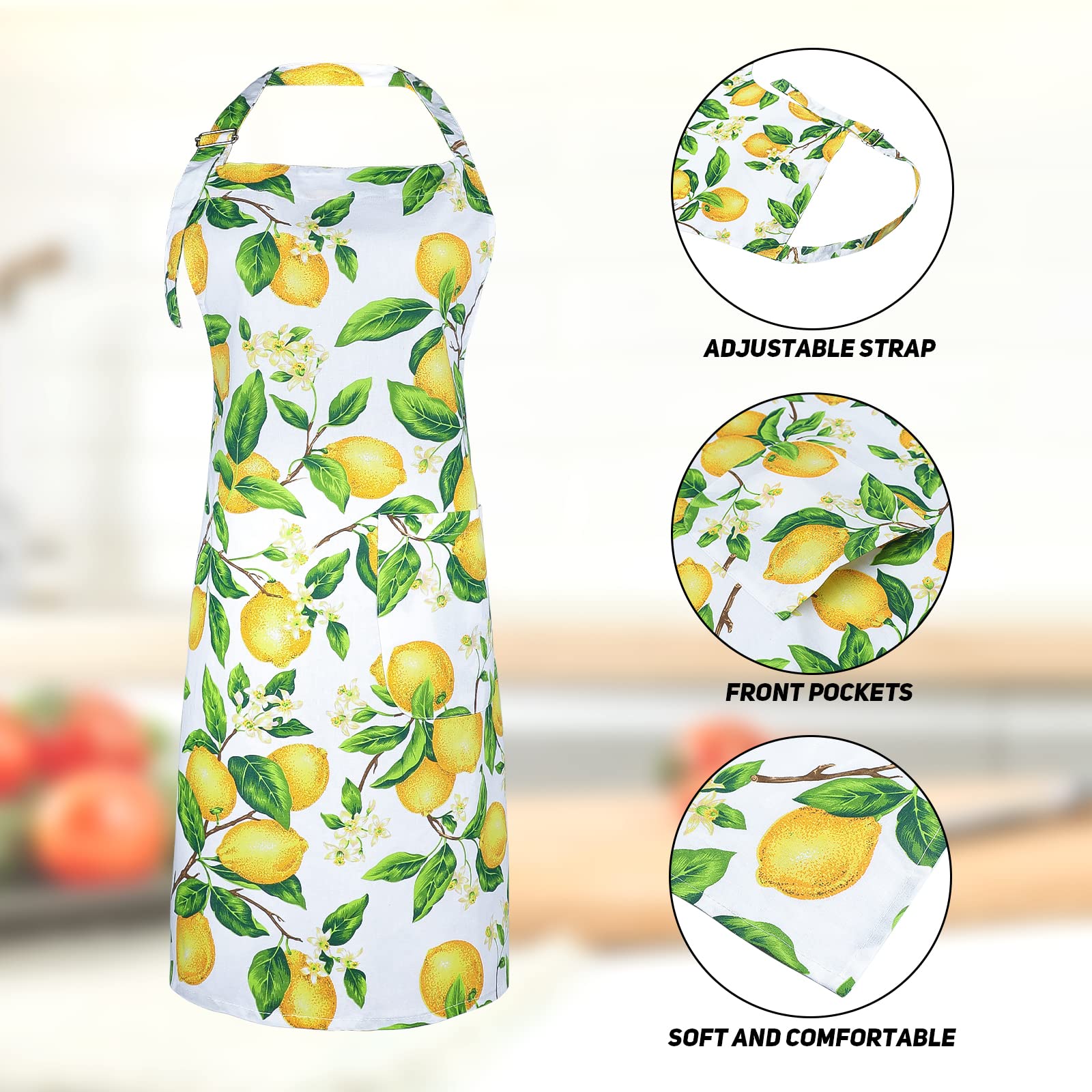 G2Plus Cotton Kitchen Apron With Pockets, Thick Lemon Apron, Adjustable Cooking Apron For Baking, Chef Apron For Women, Men, Hol