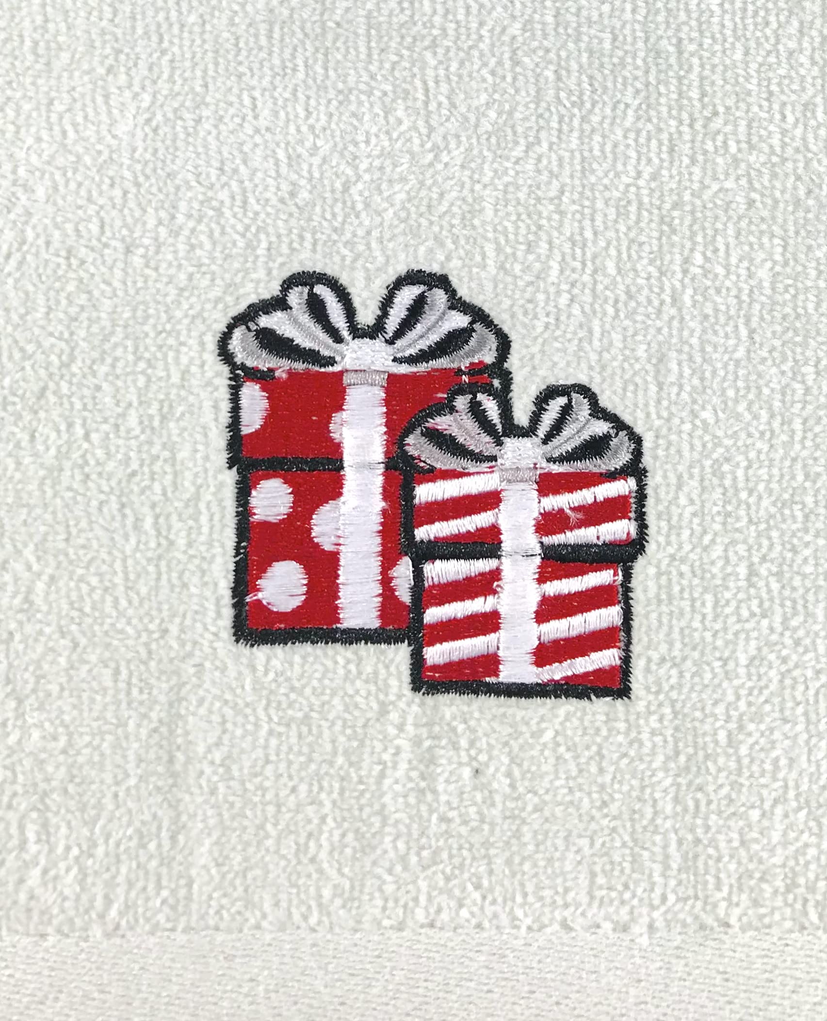 Christmas Fingertip Towel Set: Gnome Present Like Your Present, Grey Hand Towels With Red White Embroidery Jolly Gnome Present,