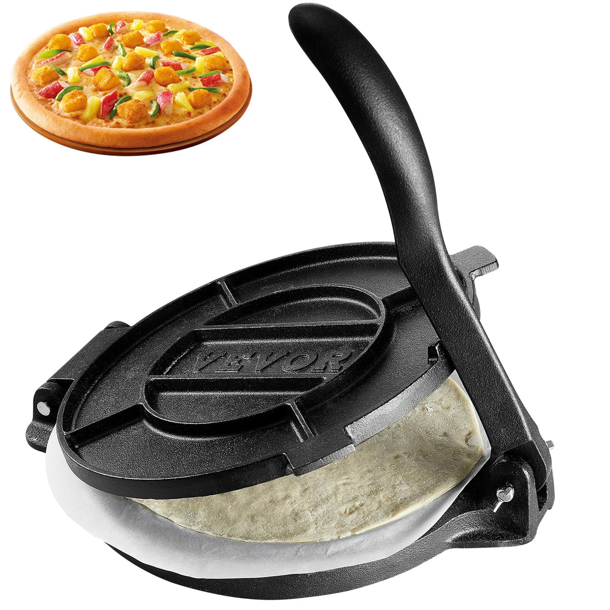Vevor Tortilla Press, 10 Inch Tortilla And Roti Maker, Cast Iron Heavy Duty Tortilladora Press, Pre-Seasoned Pataconera Maker Wi