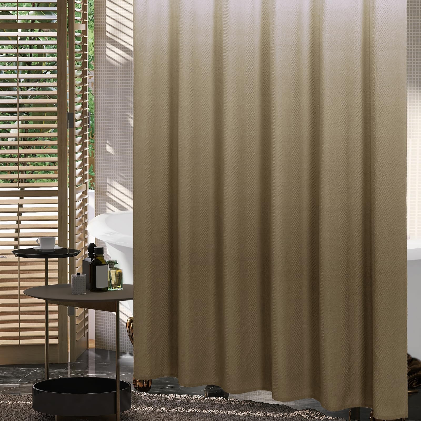 Gibelle Ombre Brown Shower Curtain, 3D Embossed Textured Herringbone Fabric Shower Curtain, Modern Farmhouse Bathroom Decor Soft