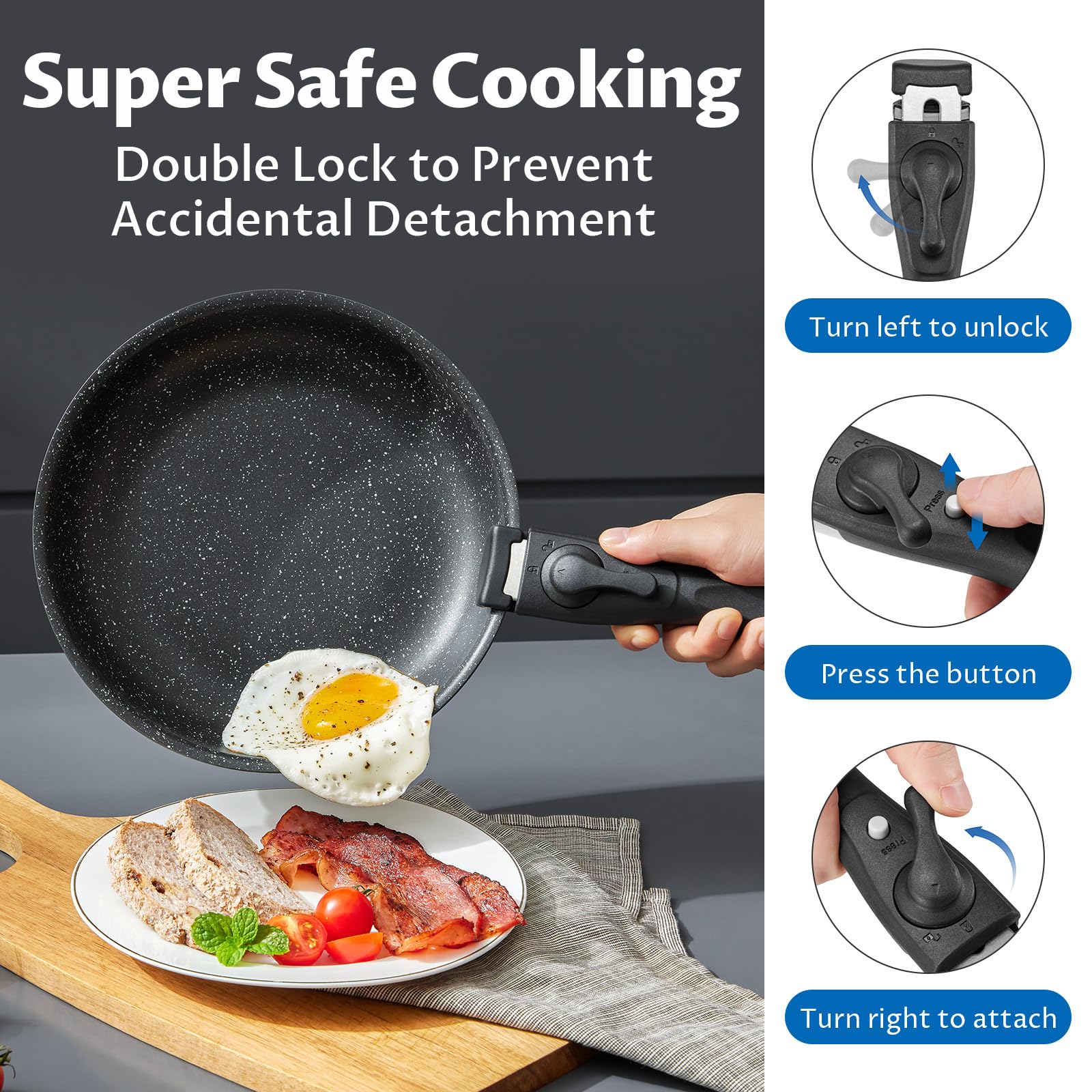 Induction Cookware Set 10 Pieces, Nonstick Pots and Pans Set with Detachable Handles, for All Hobs, Stackable Design, Dishwasher