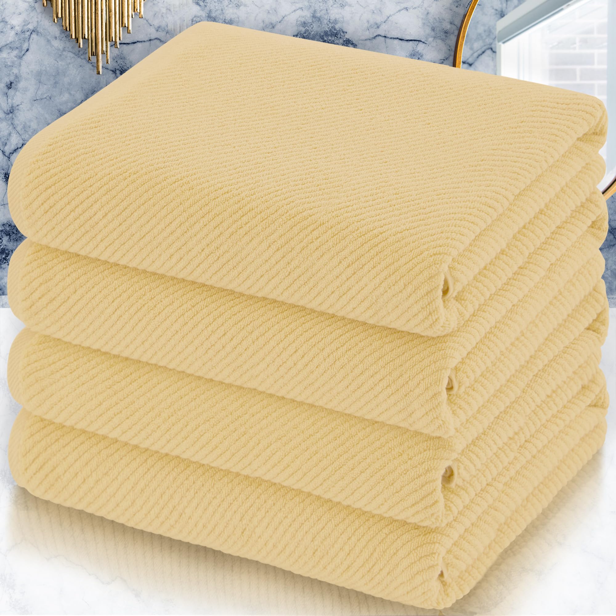Yellow Bath Towels, Luxury Bath Towels Set Of 4, Large 30'' X 56'' - 100% Cotton | Quick Dry | Lightweight | Thick | Soft | Abso