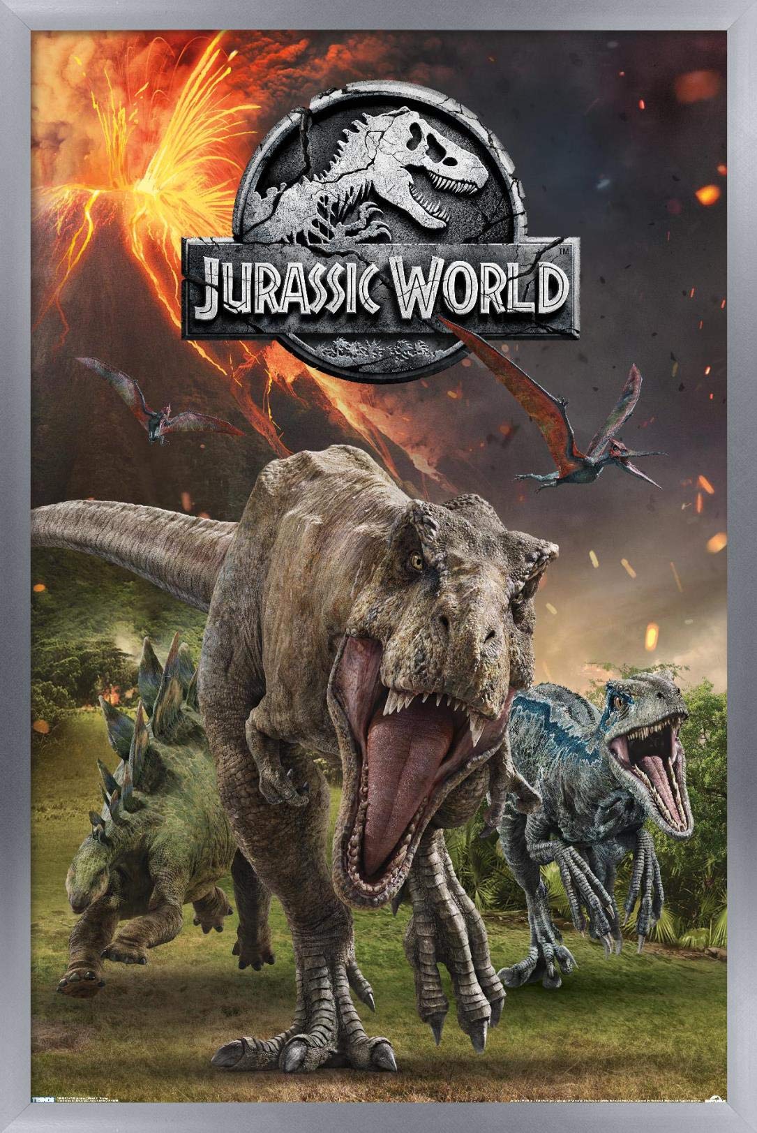 Trends International 24X36 Jurassic World: Fallen Kingdom - Group Wall Poster, 24'' X 36'', Silver Framed Version