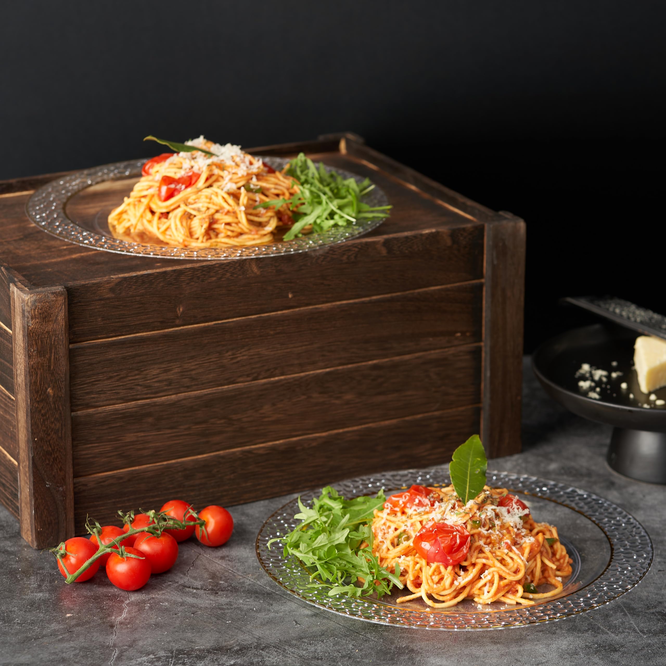 Matana 40 Clear Plastic Party Plates With Hammered Gold Rim - 20 Dinner Plates 10.25 Inch + 20 Salad Dessert Appetizer Plates 7.