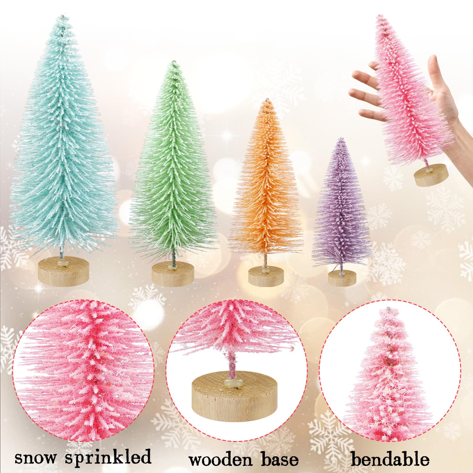 Soulchen 12 Pcs Pastel Mini Christmas Trees 4-10 Inch Canyland Christmas Centerpieces for Tables Village Decor Bottle Brush Xmas