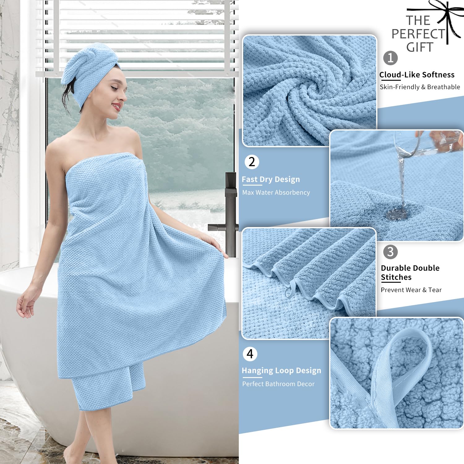 8 Piece Bathroom Towel Set Blue |2 Oversized Large Bath Towels Sheet,2 Hand Towels And 4 Washcloths| 600Gsm Ultra Soft Luxury Pr