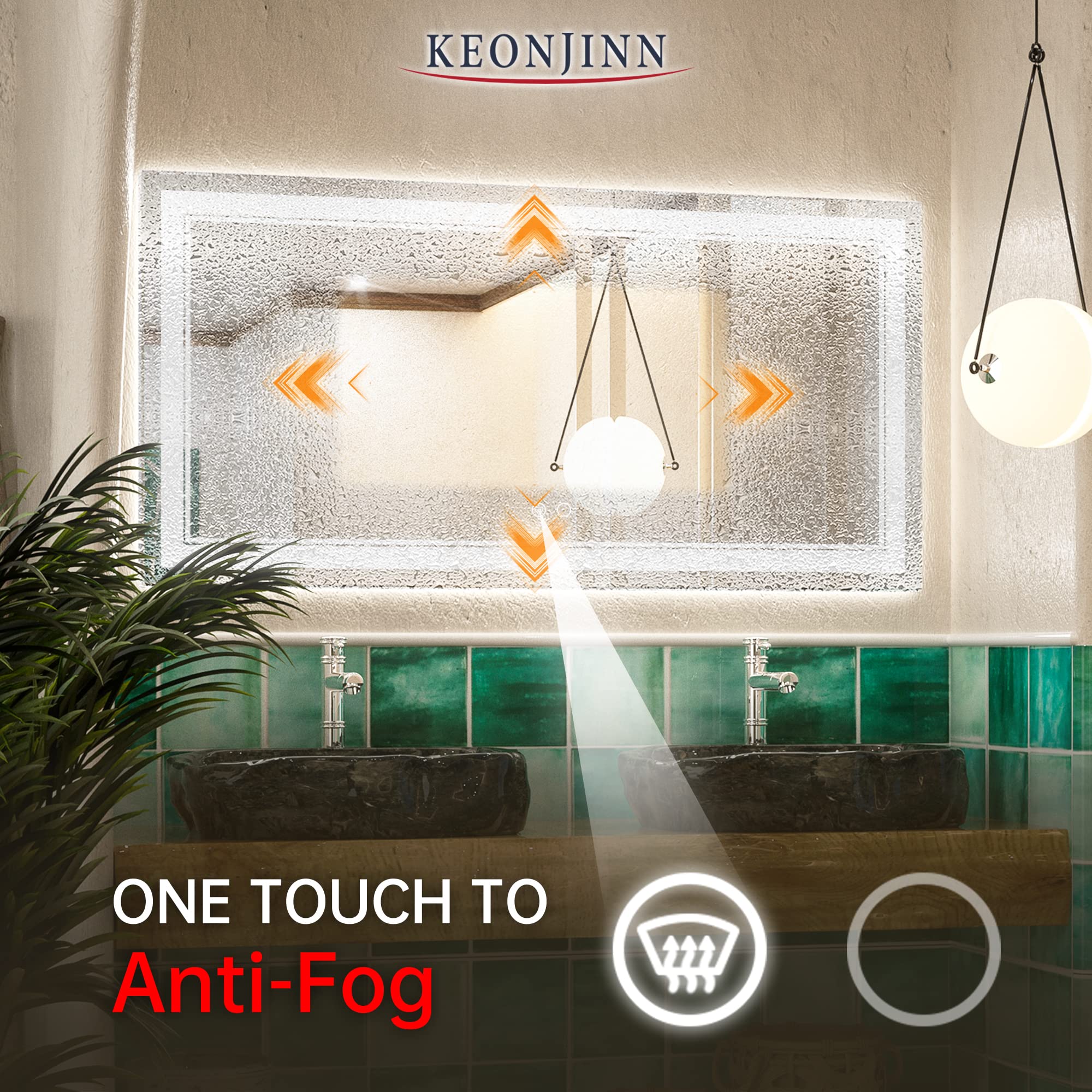 Keonjinn 48 x 24 Inch LED Bathroom Mirror  Lighted Bathroom Mirror with Lights  LED Vanity Mirror  Wall Mounted Anti-Fog Dimmable Frameless Front Light Makeup Mirror  IP54  6000K (Horizontal/Vertical)